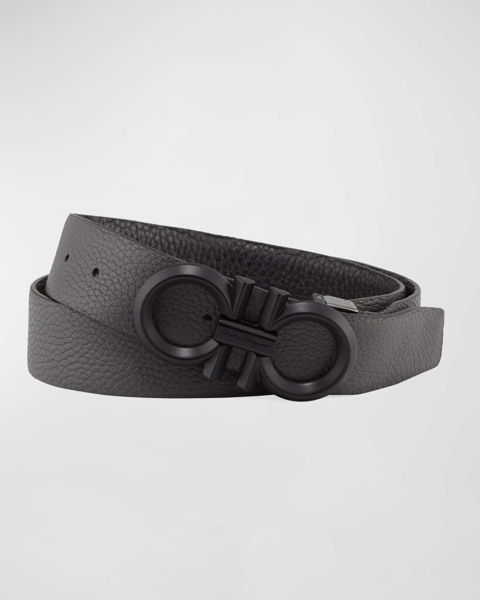 Men's Reversible Textured Leather Belt with Beveled Gancini Buckle 1