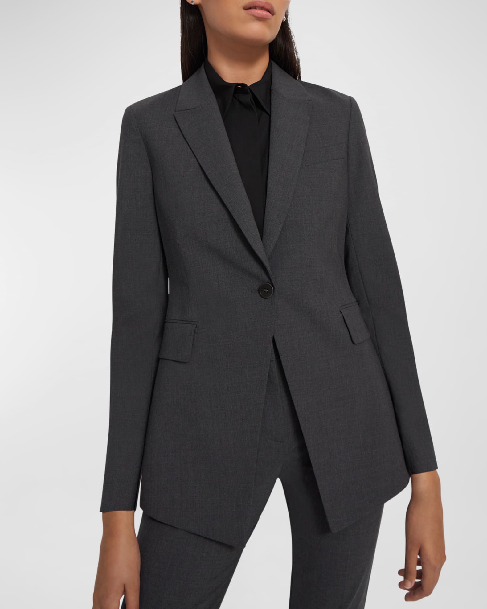 Theory Etiennette Blazer in Good Wool Charcoal Melange 8