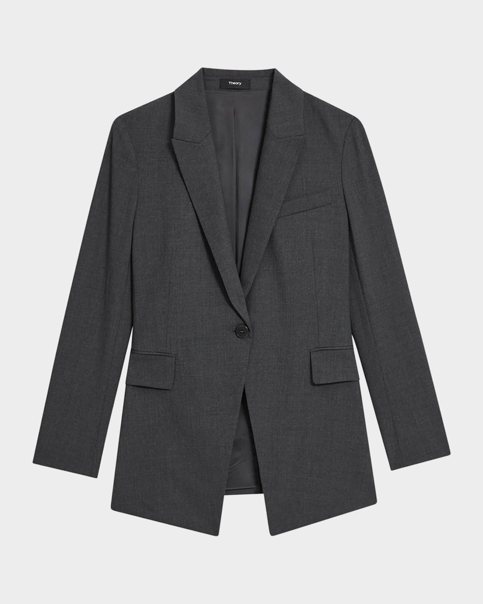 Theory Etiennette Blazer in Good Wool Charcoal Melange 6