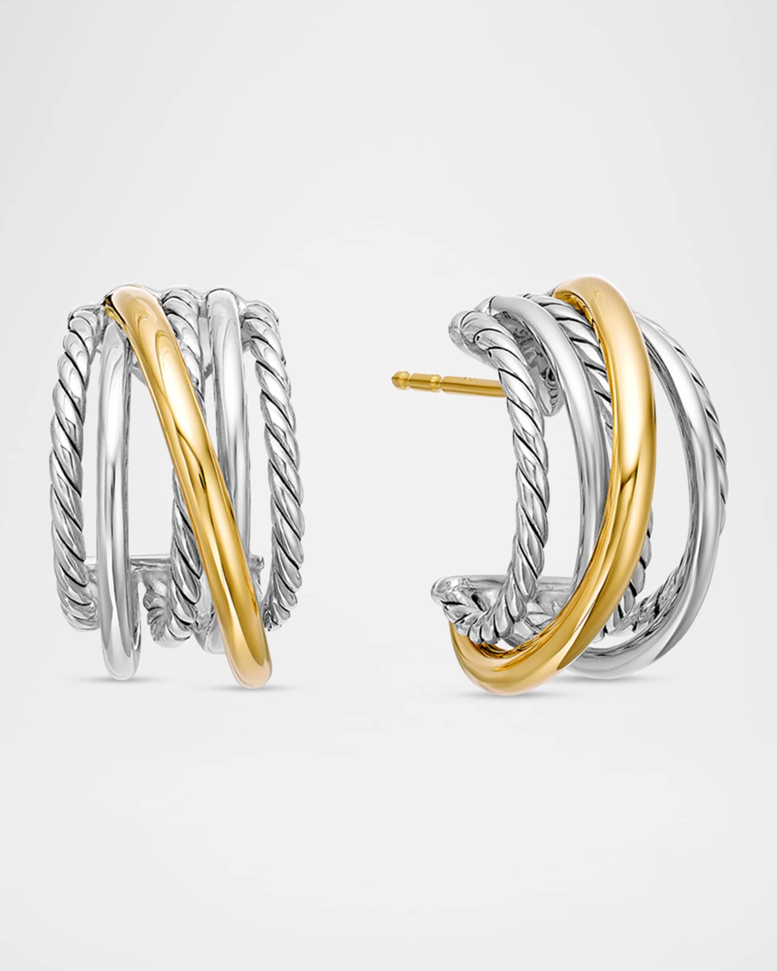 David Yurman DY Crossover Huggie Hoop Earrings w 18k Gold Neiman Marcus