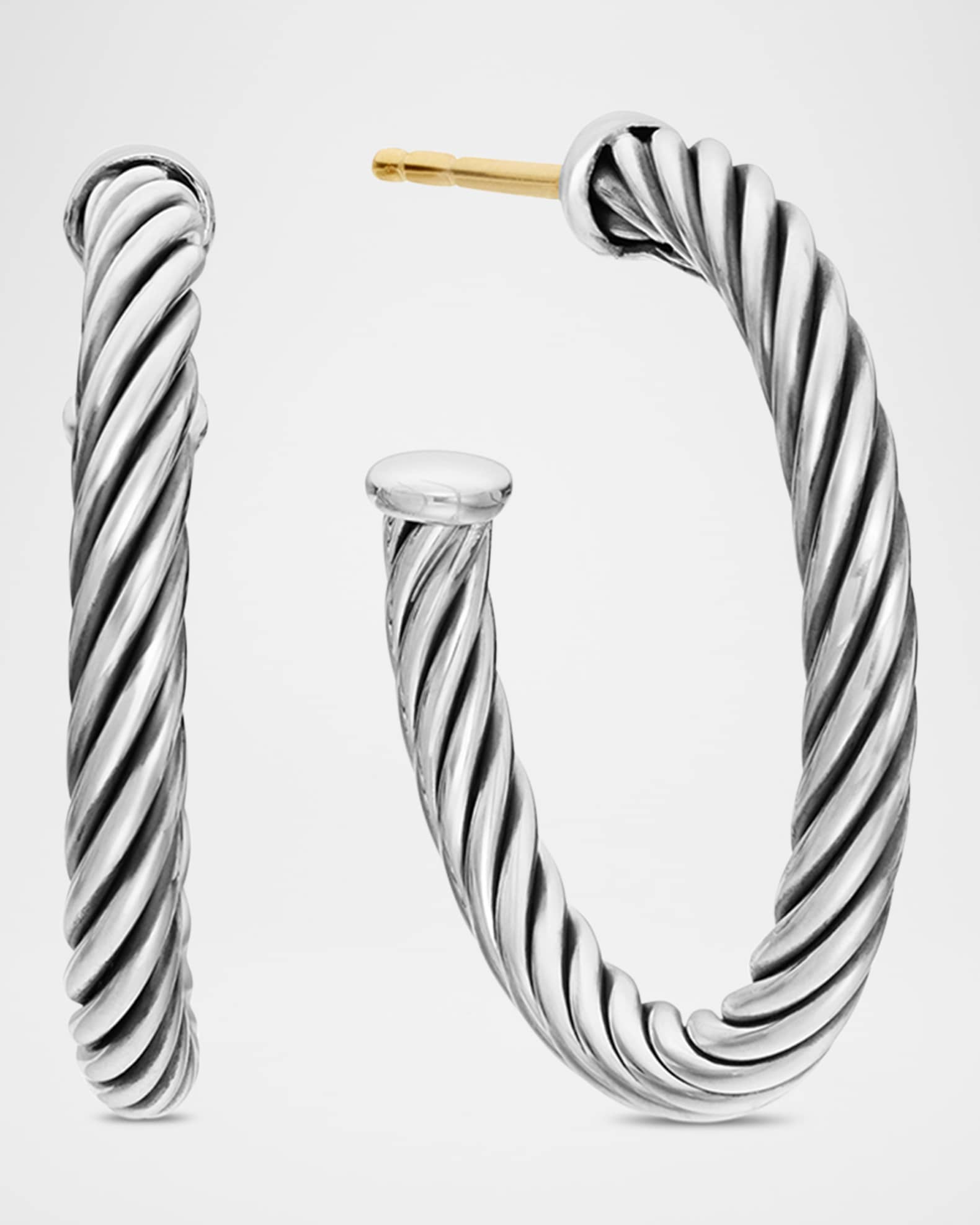 David Yurman Cable Hoop Earrings in Silver 0.75 L Neiman Marcus
