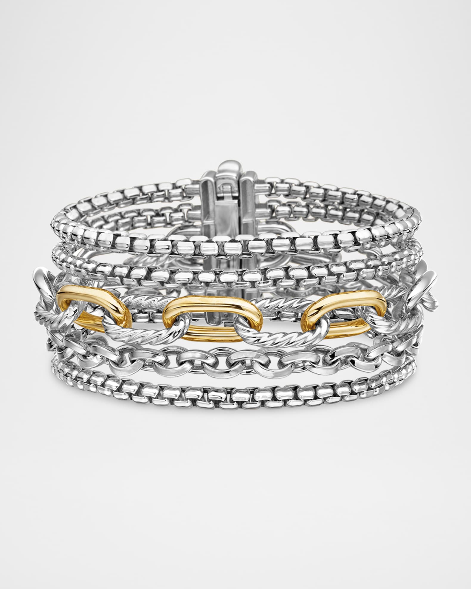 Multi Row Chain Bracelets in Silver with 18K Gold | Neiman Marcus