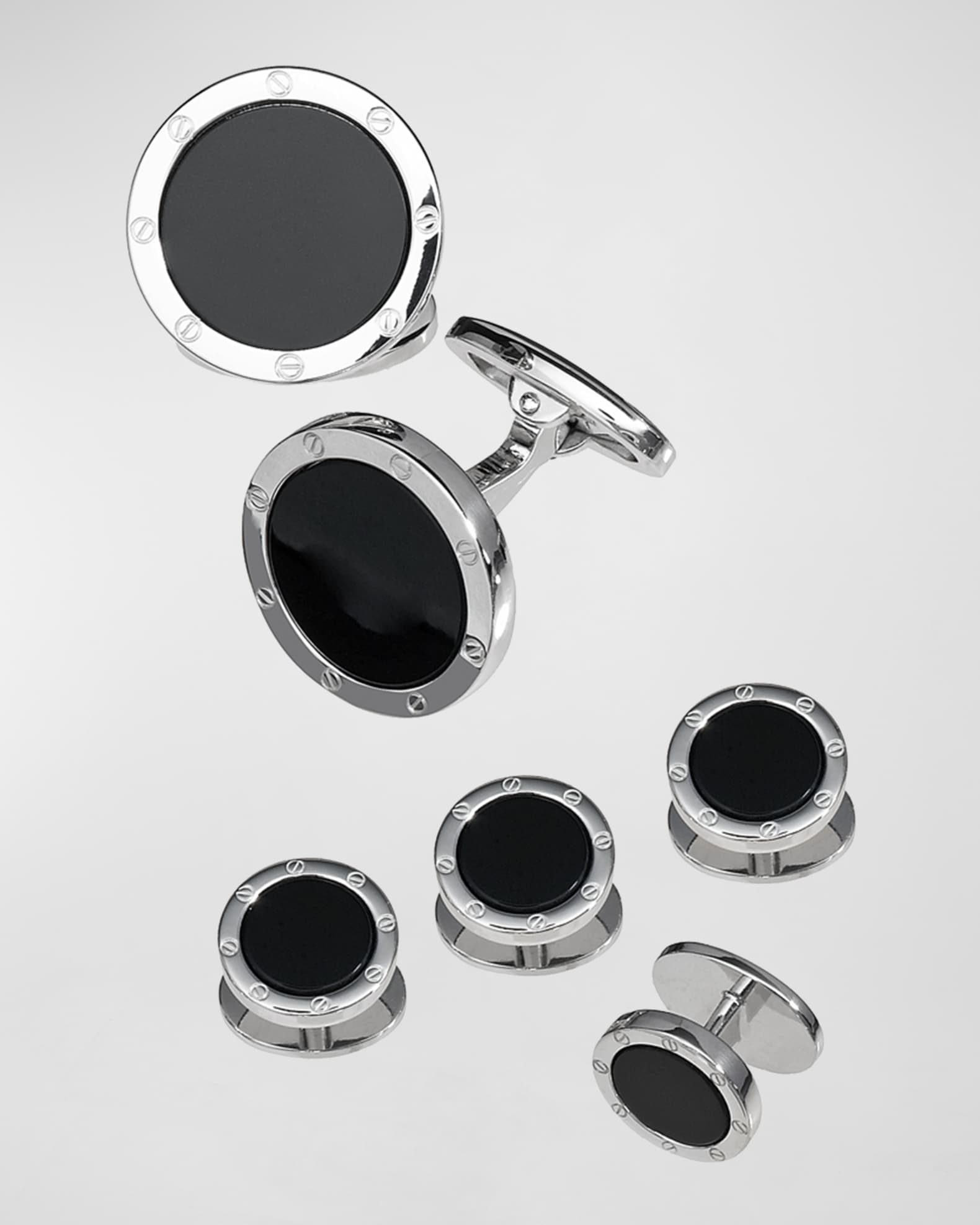 Round Onyx Cuff Link and Stud Set 0