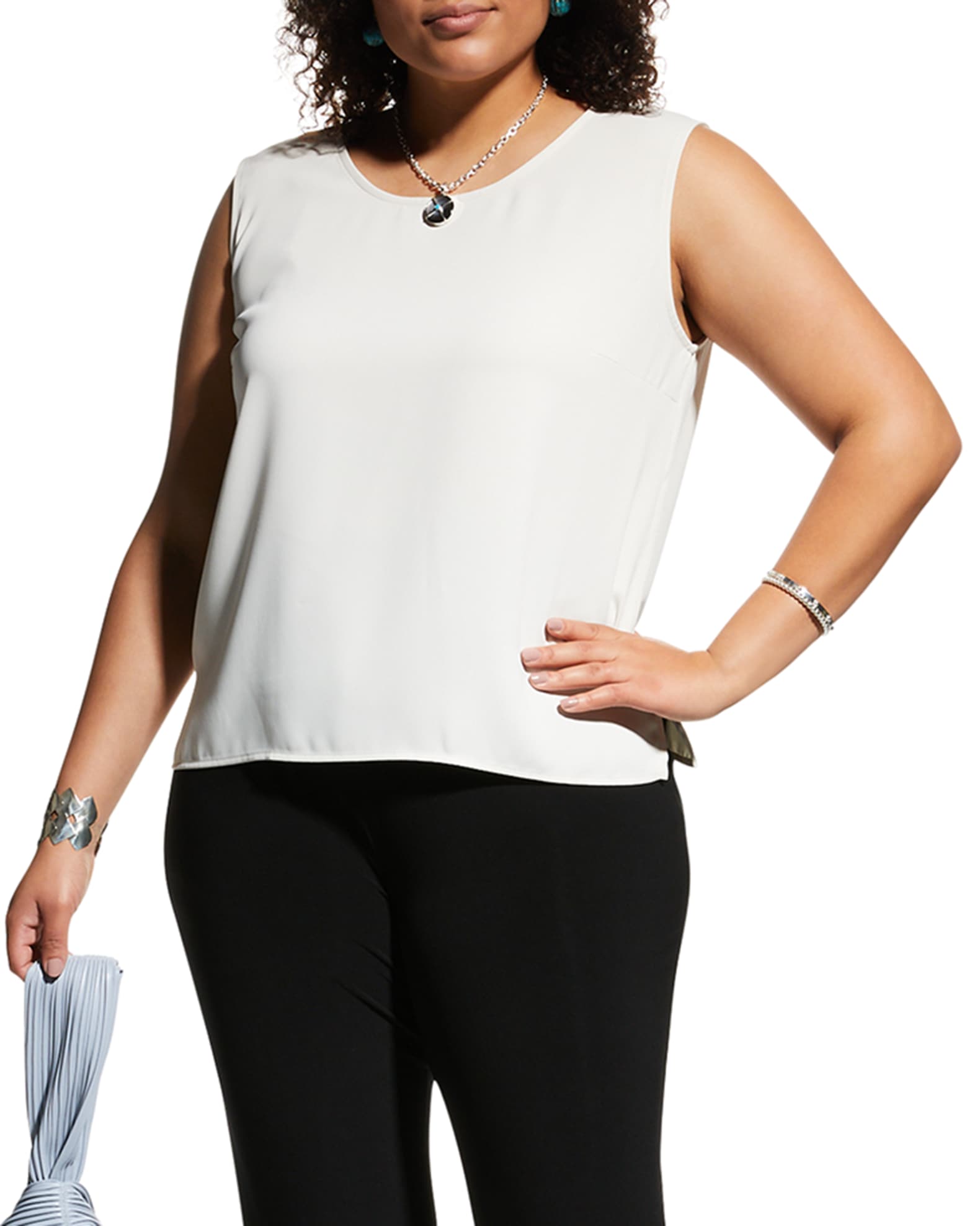 Plus Size Stretch Deco Crepe Scoop Neck Tank