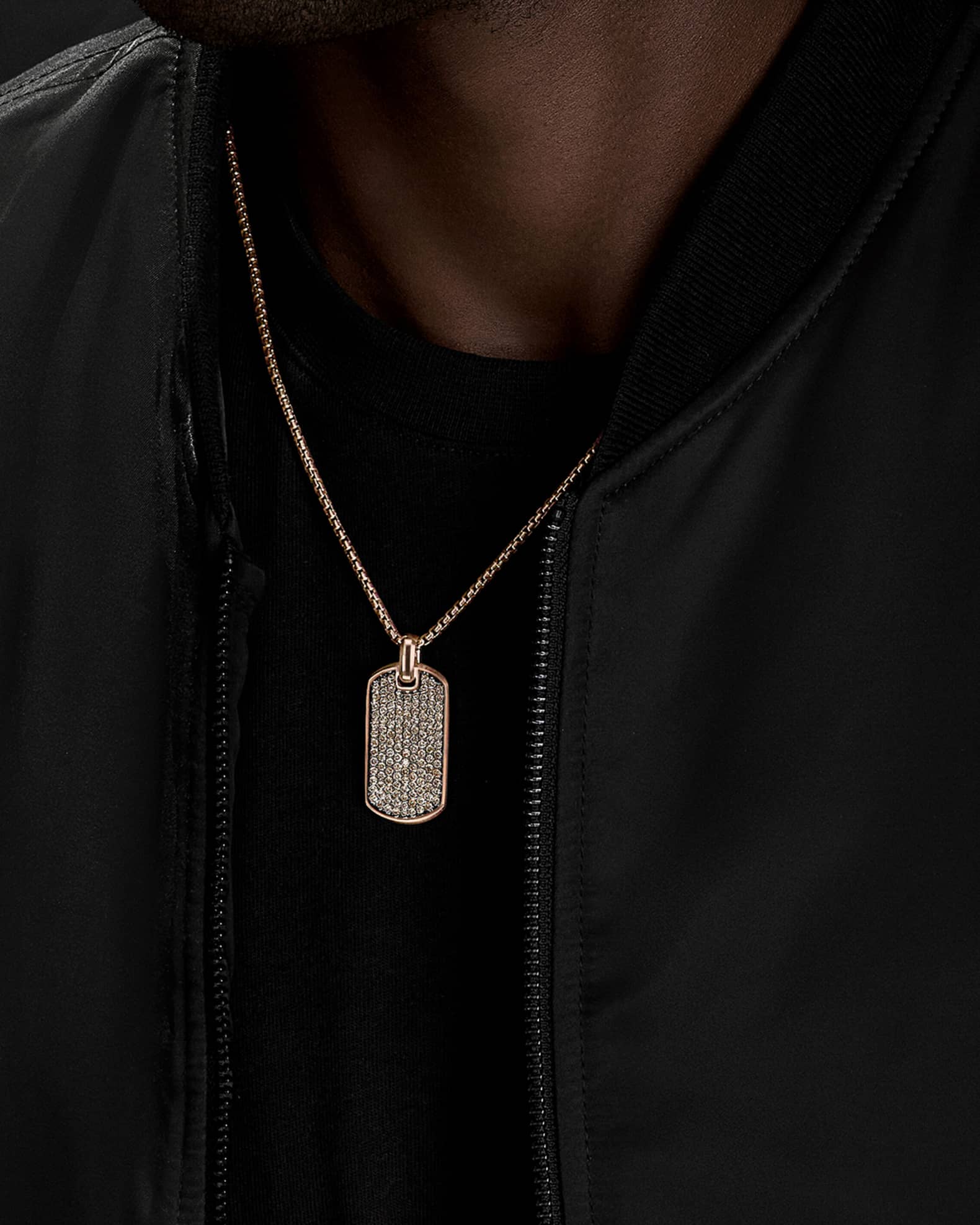 Men's Streamline Tag Pendant with Diamonds in 18K Rose Gold, 35mm 1