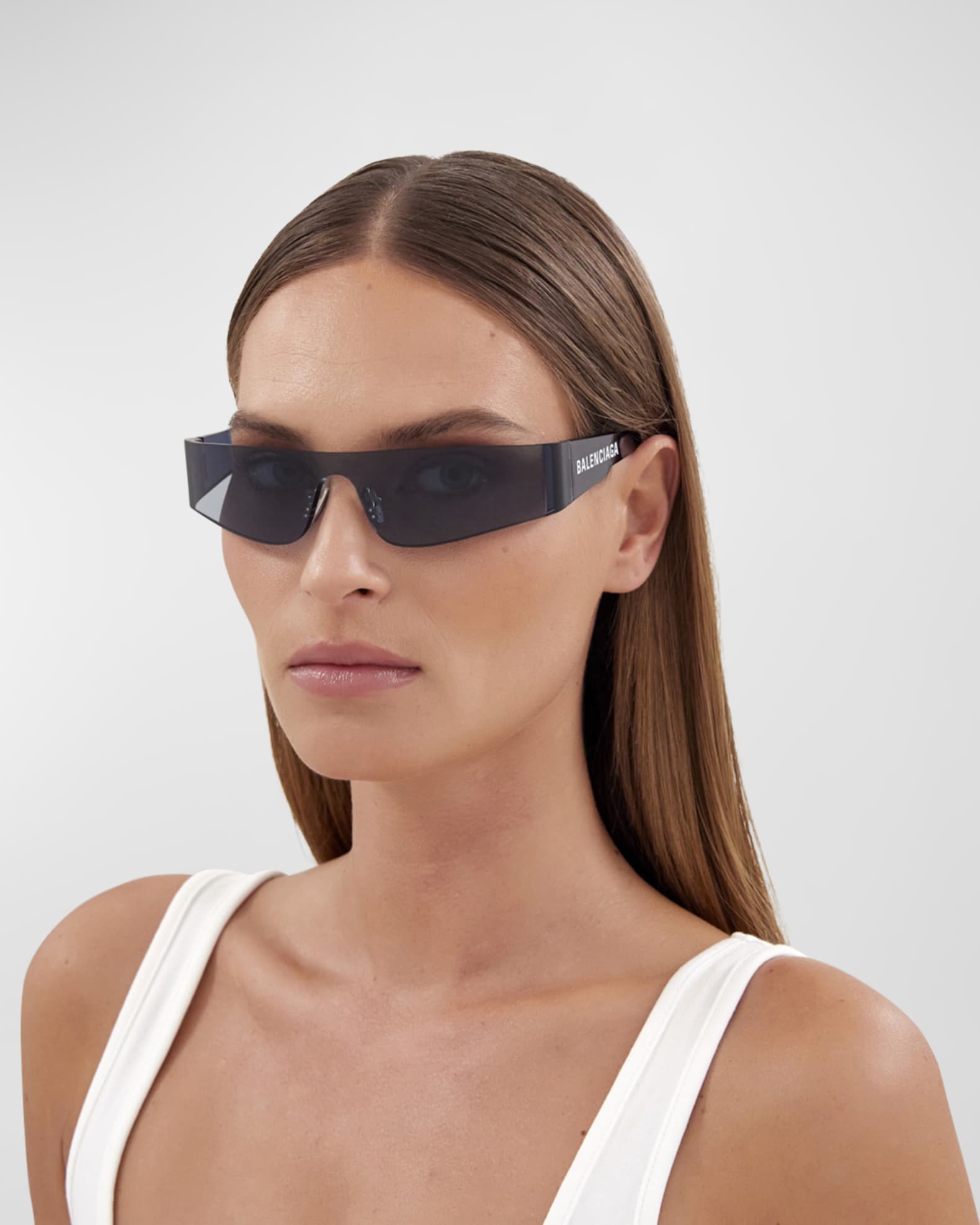 Balenciaga Mirrored Rimless Wrap Sunglasses Neiman Marcus
