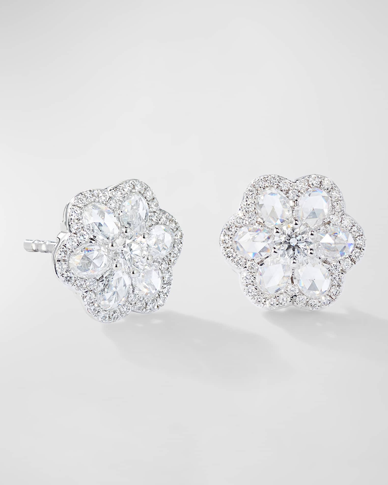Floral 18K White Gold Floral Diamond Stud Earrings 0