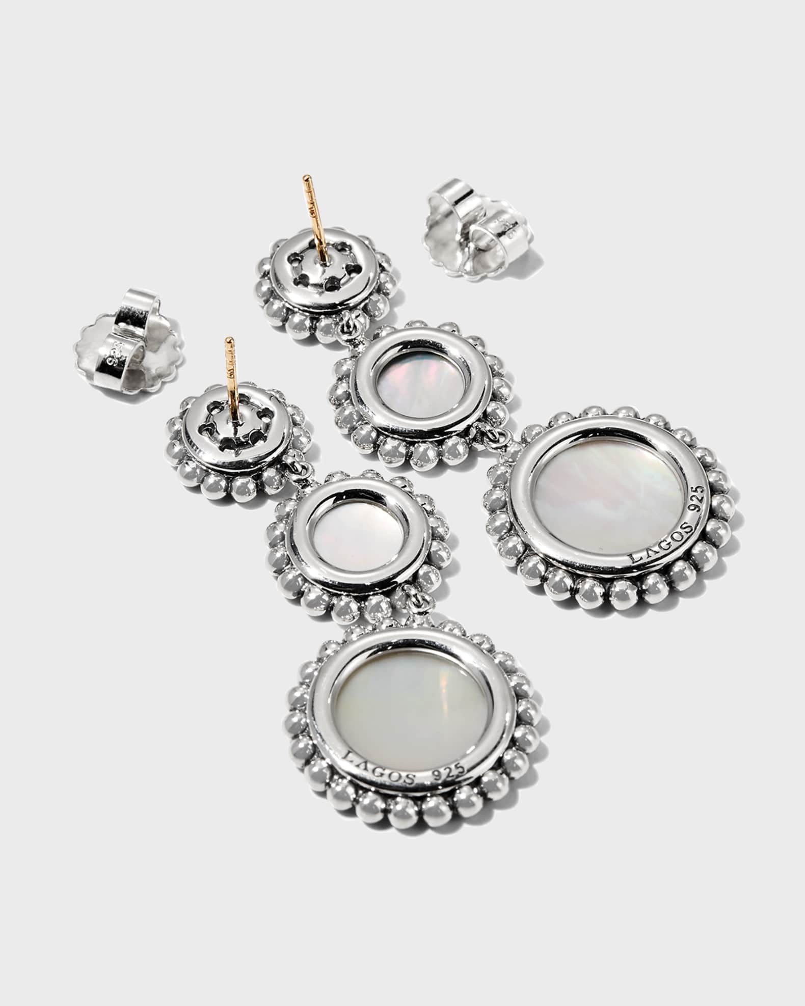 LAGOS Maya 3 Drop Earrings Mother of Pearl Onyx Neiman Marcus