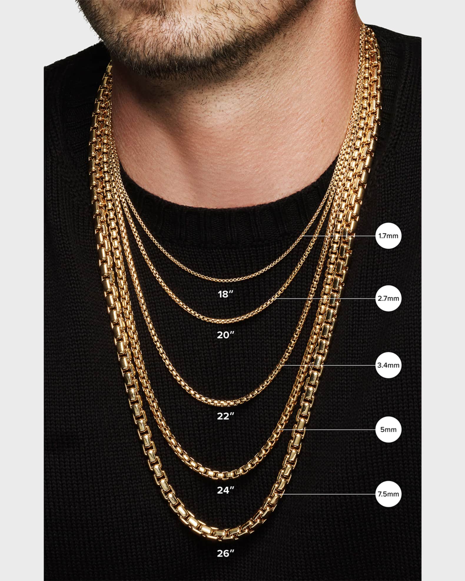 David Yurman Men's Box Chain Necklace in 18K Gold, 3.4mm, 26