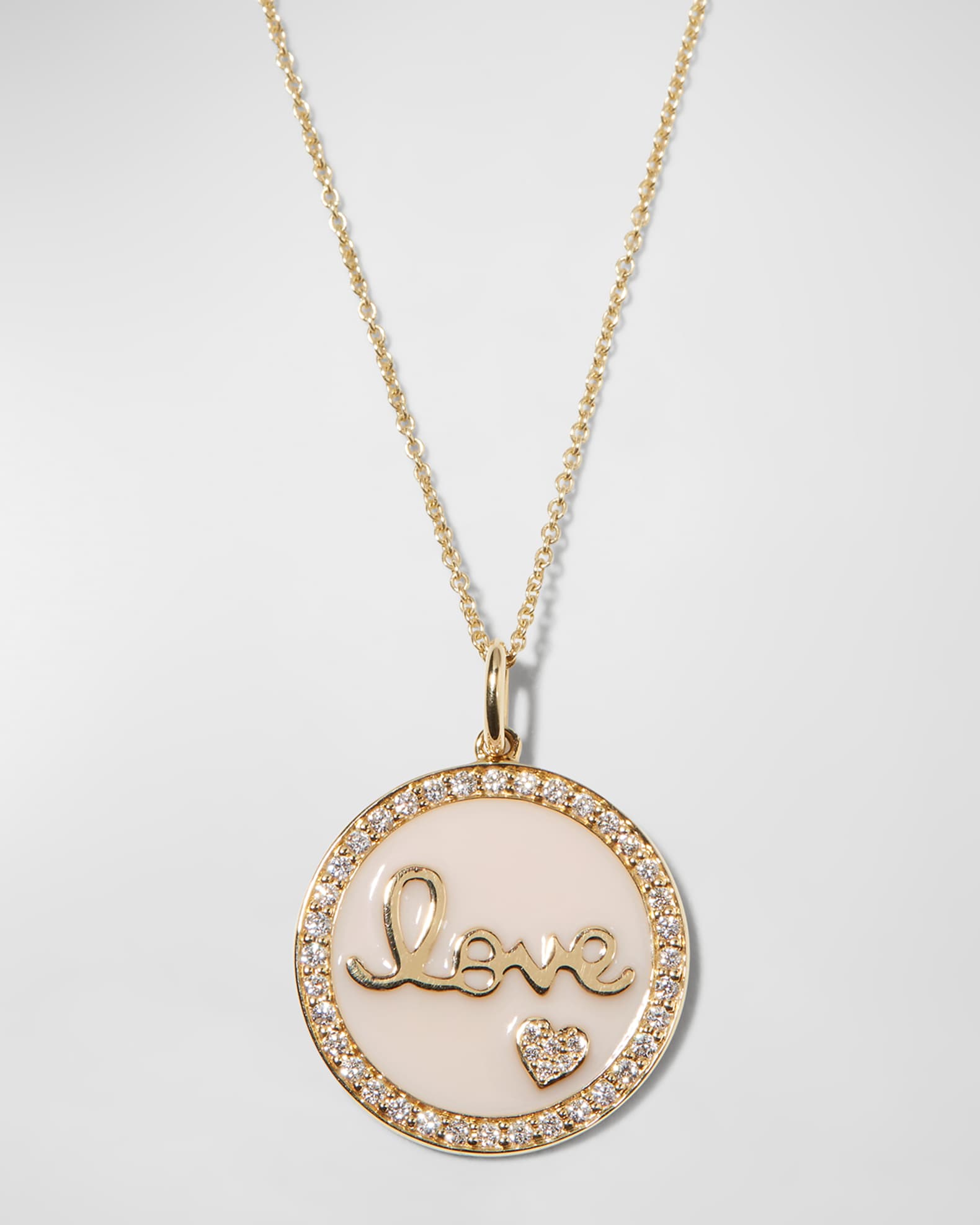 Sydney Evan 14k Gold Love Medallion Necklace w Enamel Diamonds Neiman Marcus
