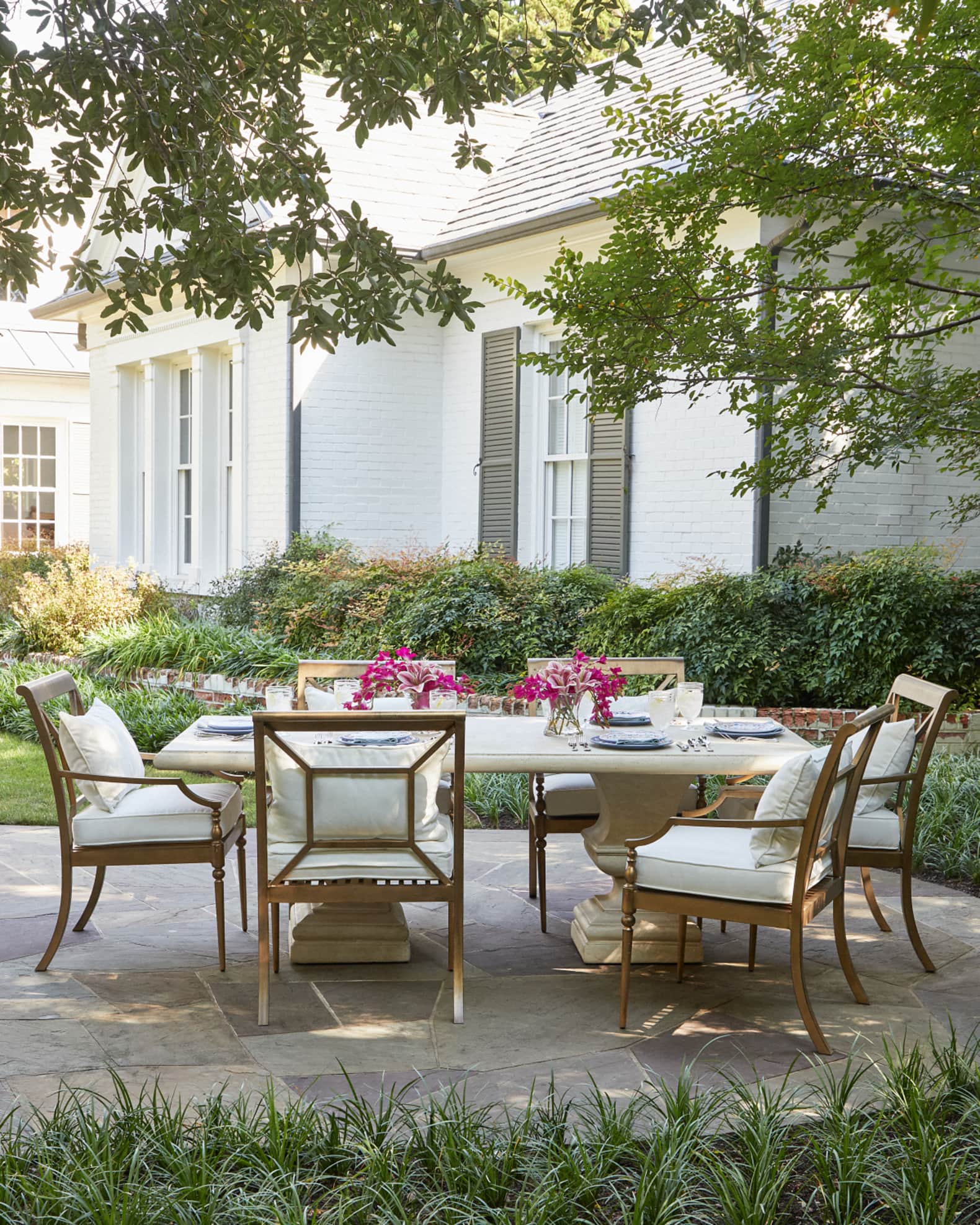 Alexandra Outdoor Double-Urn Pedestal Table Chair Neiman Marcus