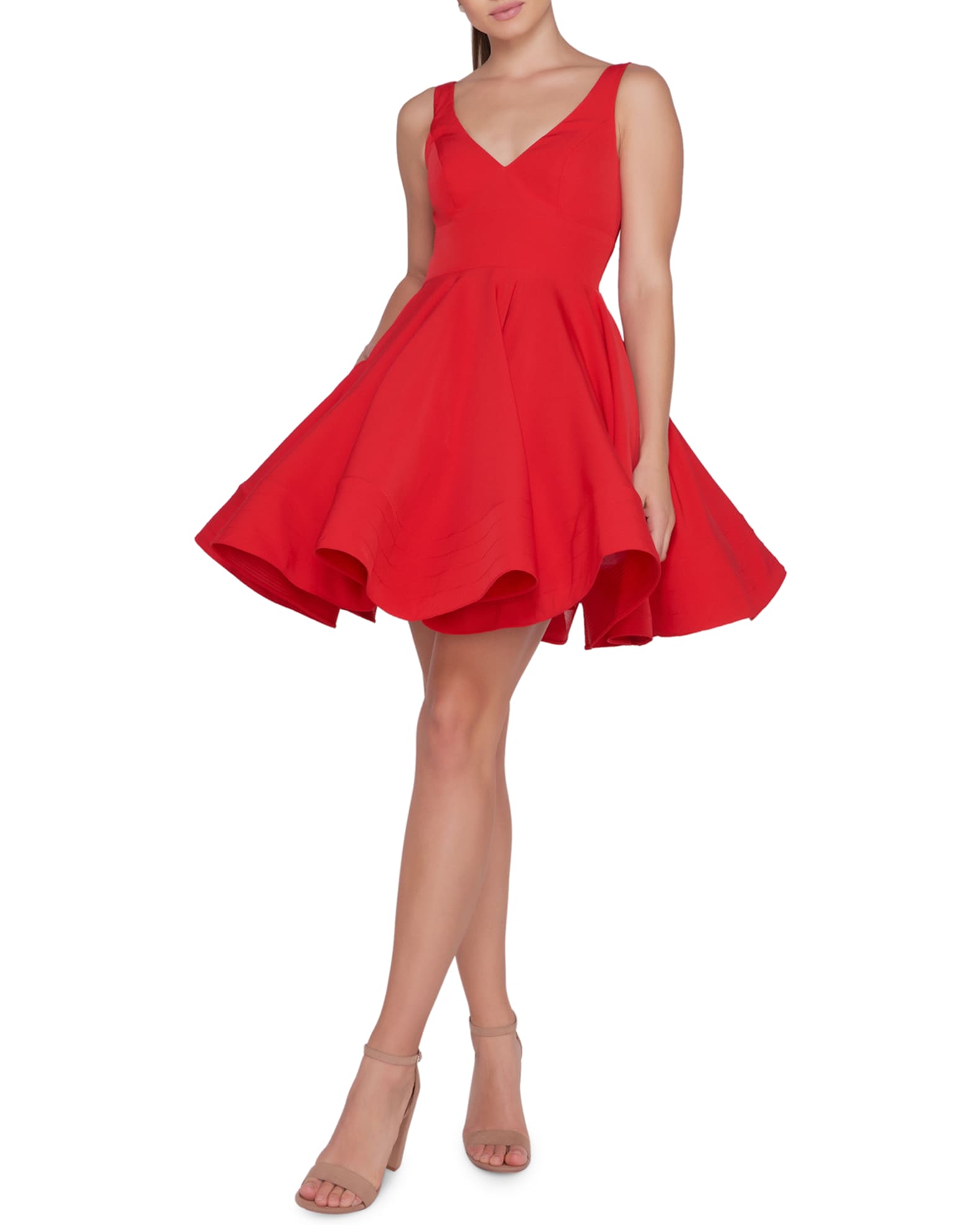 Ieena for Mac Duggal Sleeveless V-Neck Fit-and-Flare Dress w/ Dramatic ...
