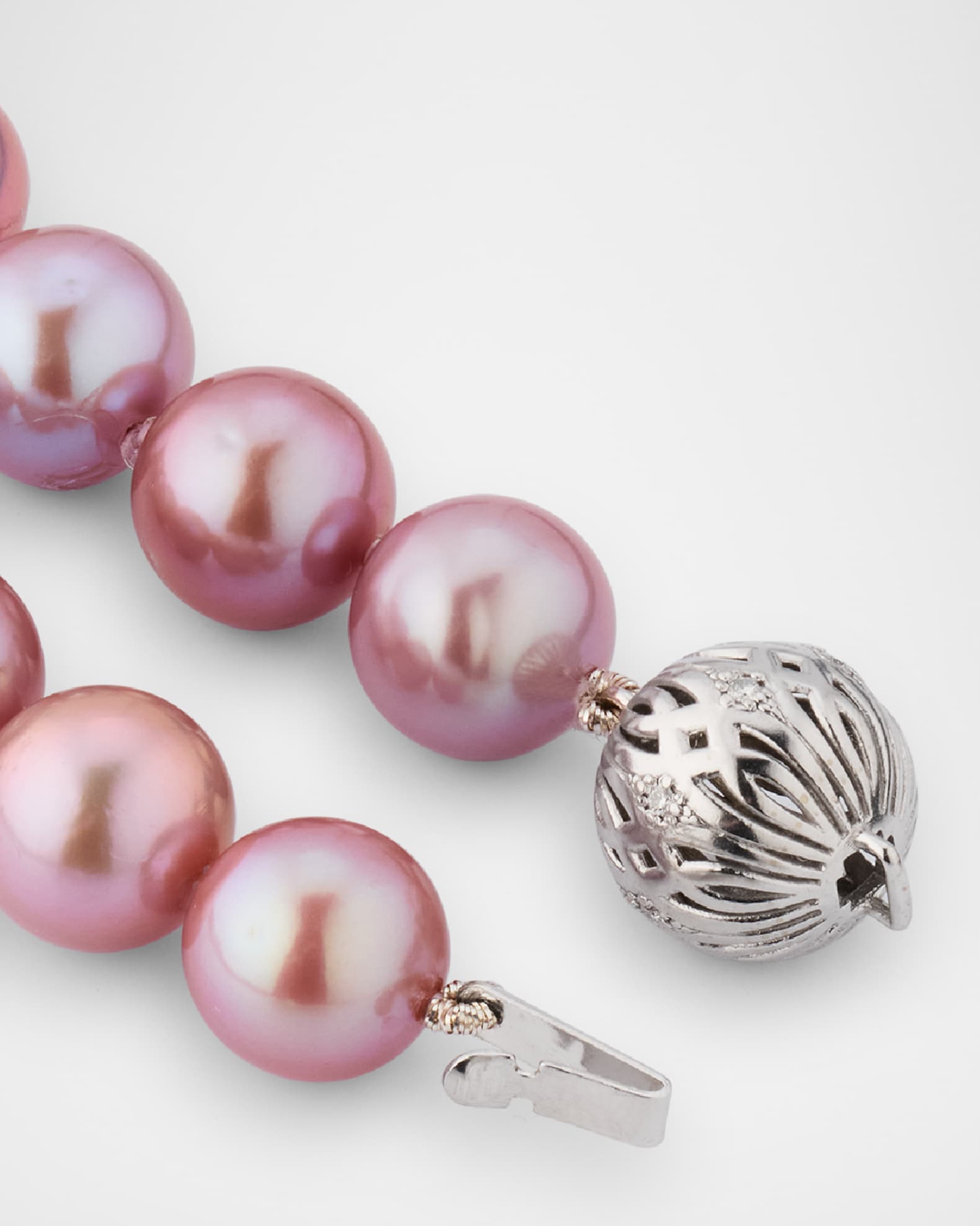 Long Kasumiga Pearls Necklace w/ 18k White Gold, Pink