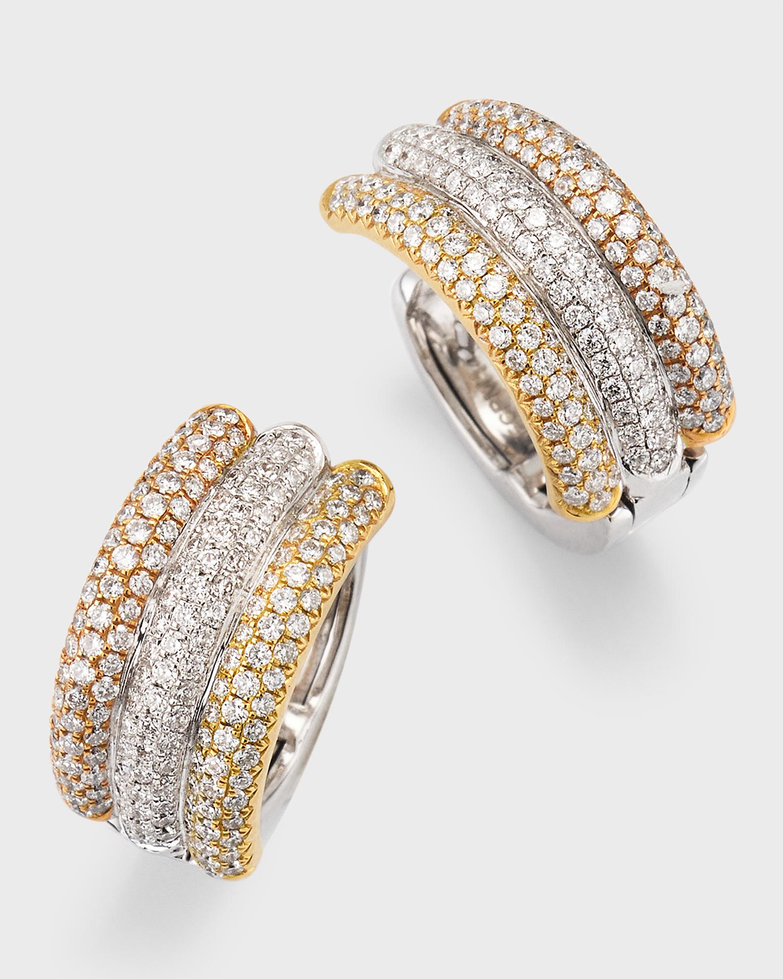 Boucles D'oreilles Huggie Diamants 1,10 Ct F/VS1 - Or 18K Bicolore Jisha