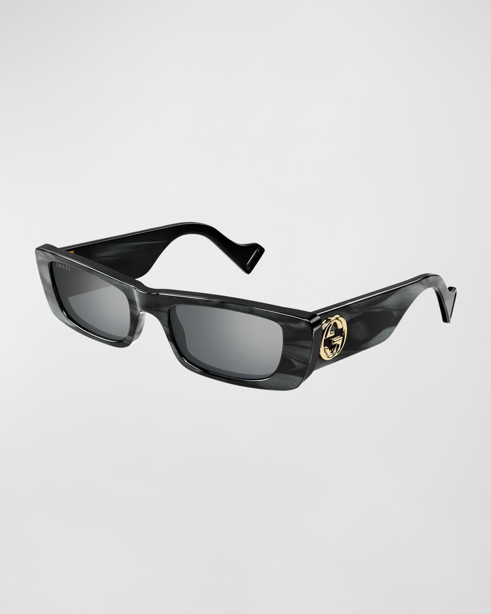 Gucci Monochromatic Rectangle Sunglasses w/ Interlocking G Temples 