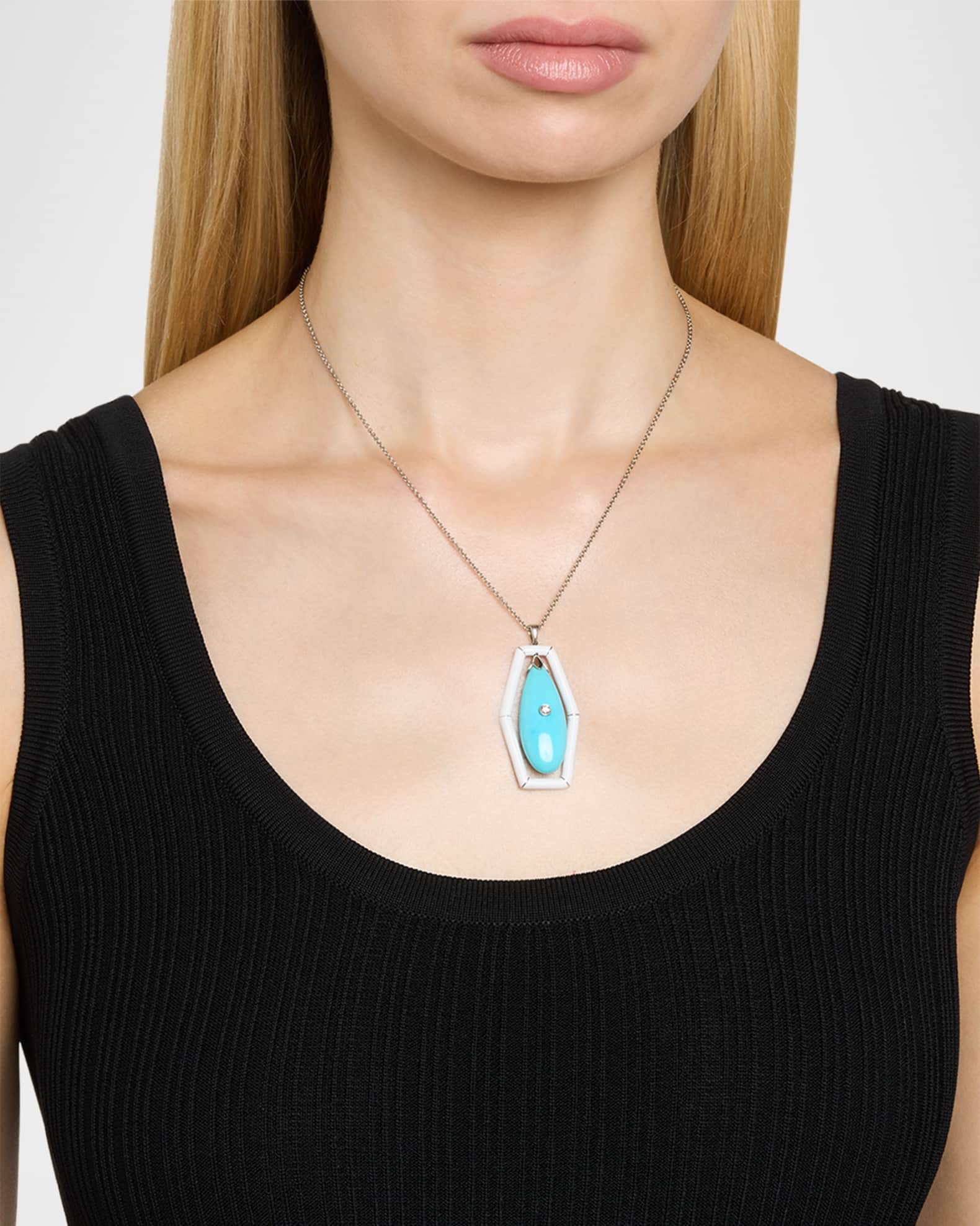 Estate 18K White Gold and Platinum Turquoise Drop Necklace with Enamel 1
