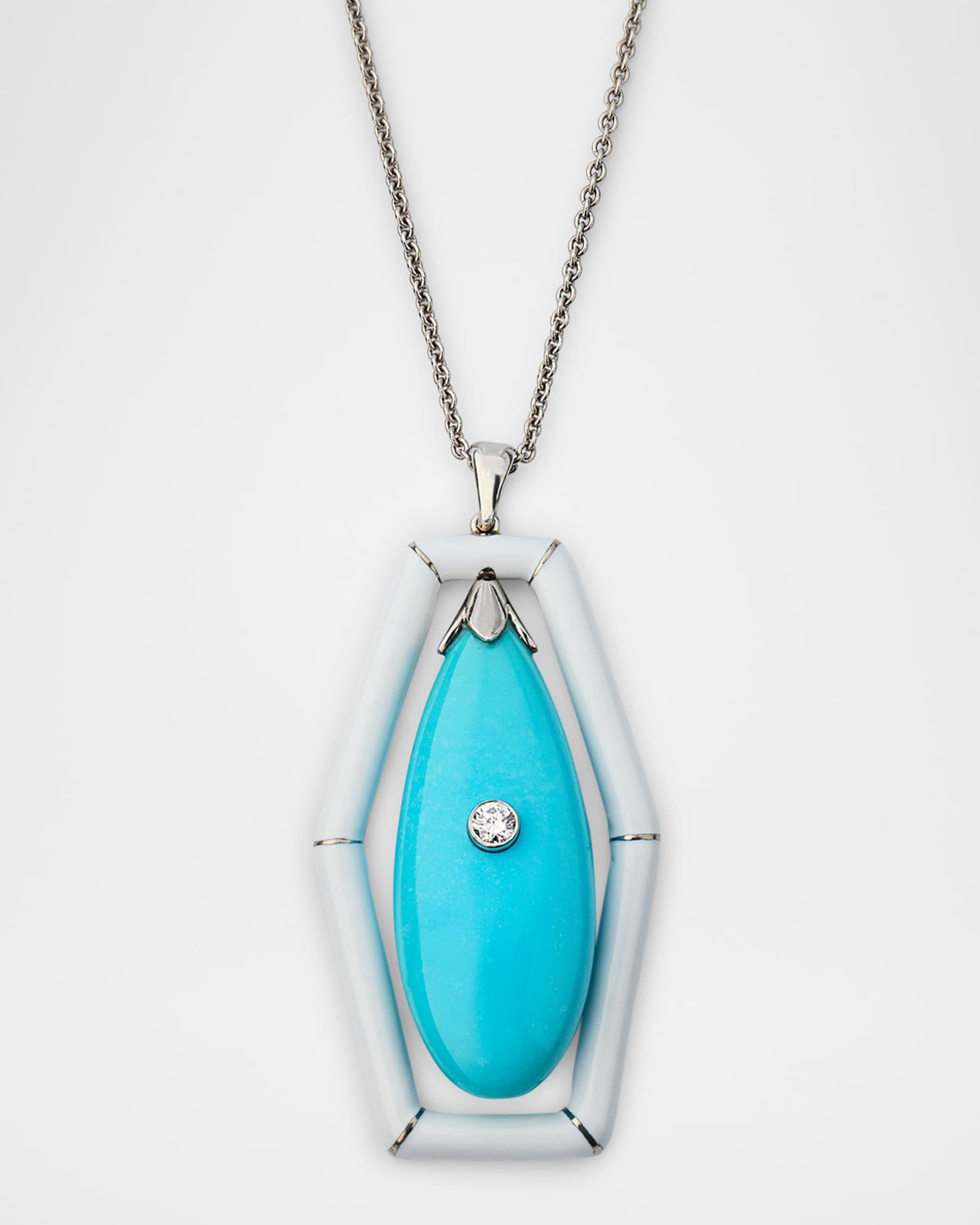Estate 18K White Gold and Platinum Turquoise Drop Necklace with Enamel 0