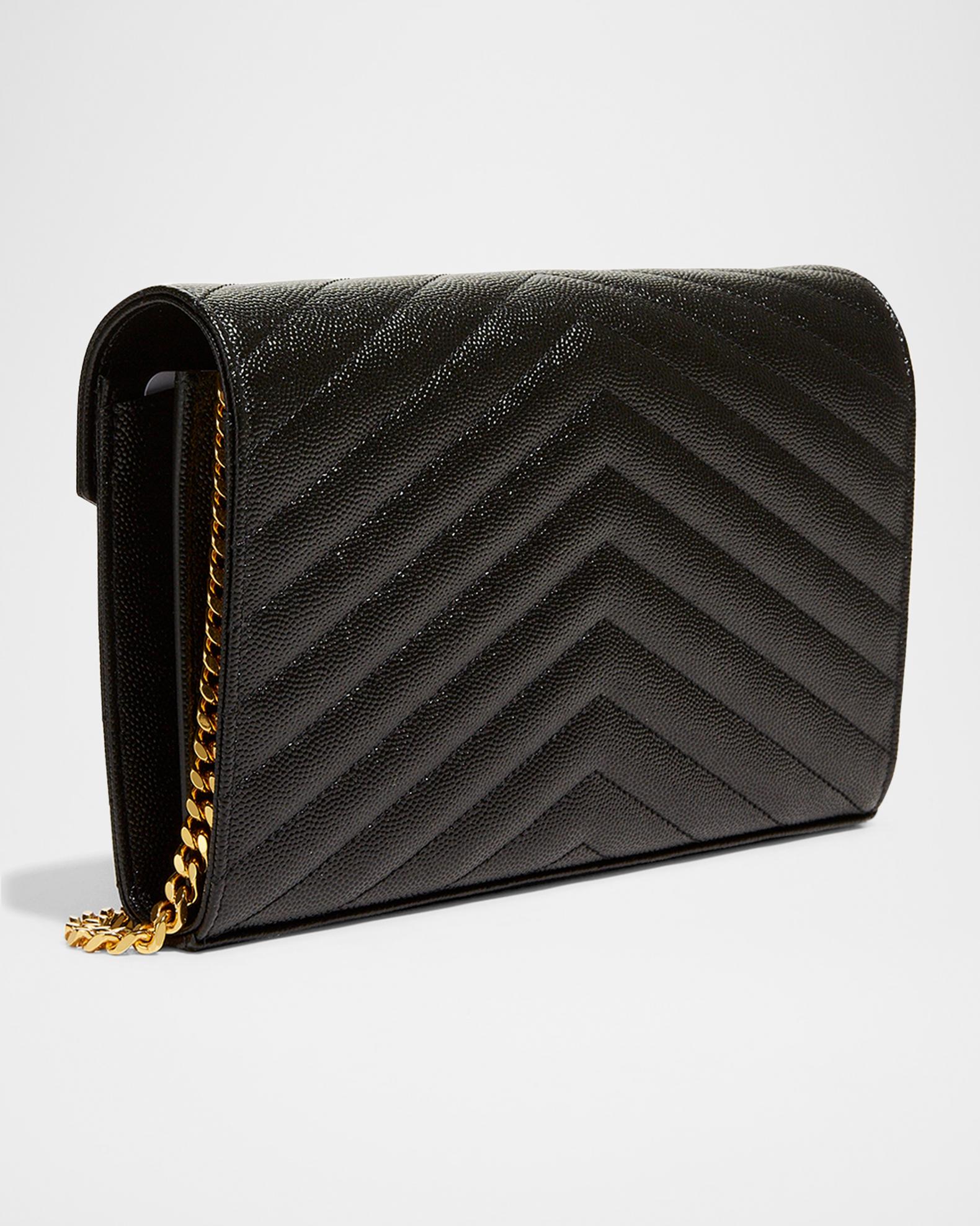 Saint Laurent YSL Monogram Large Wallet on Chain in Grained