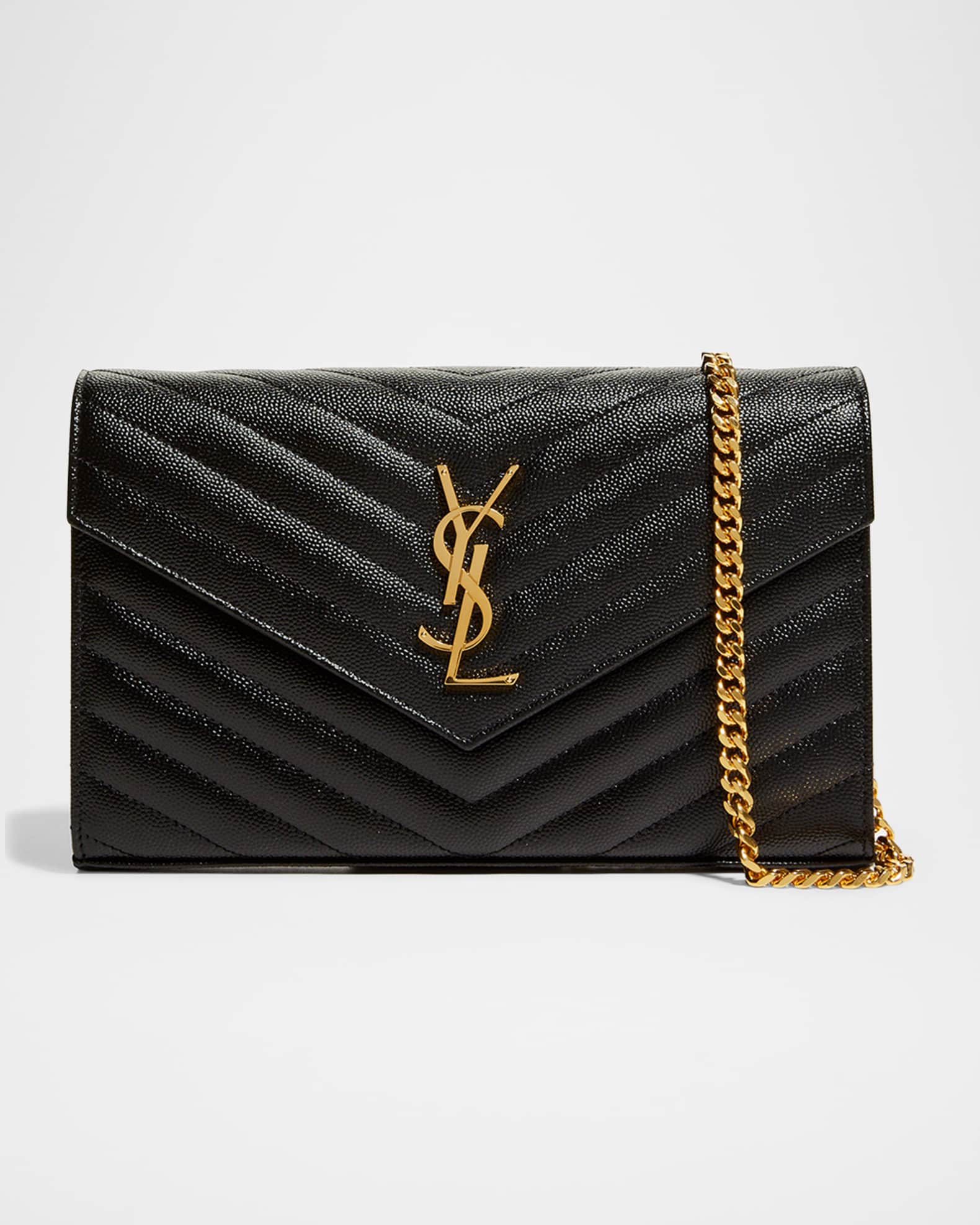 Saint Laurent YSL Monogram Large Wallet on Chain in Grained