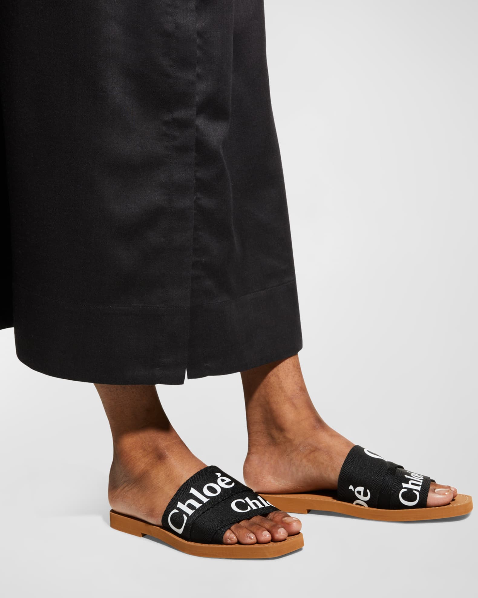 Chloe Woody Flat Logo Ribbon Slide Sandals | Neiman Marcus