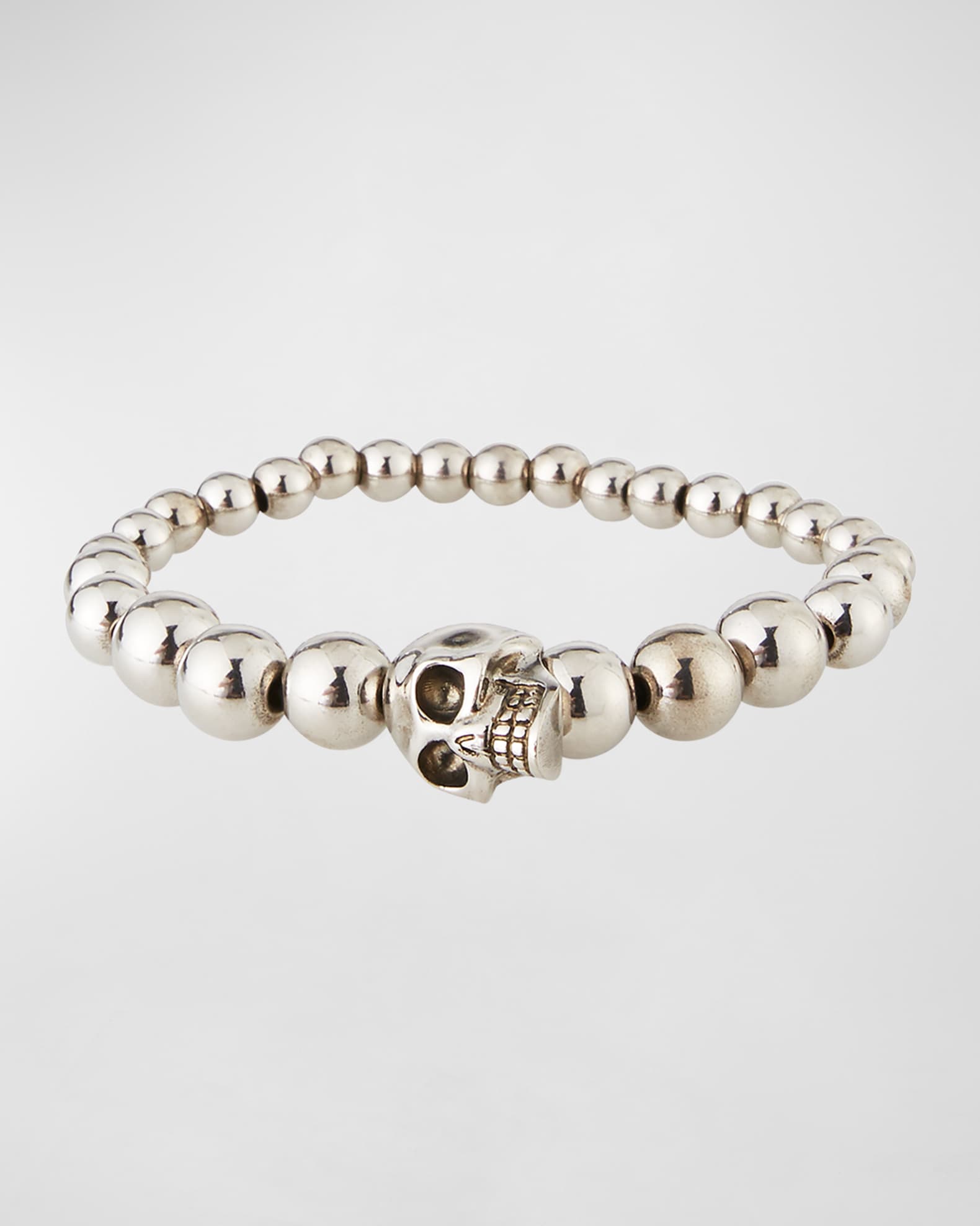 Alexander McQueen Men's Skull Bead Bracelet, Silver | Neiman Marcus