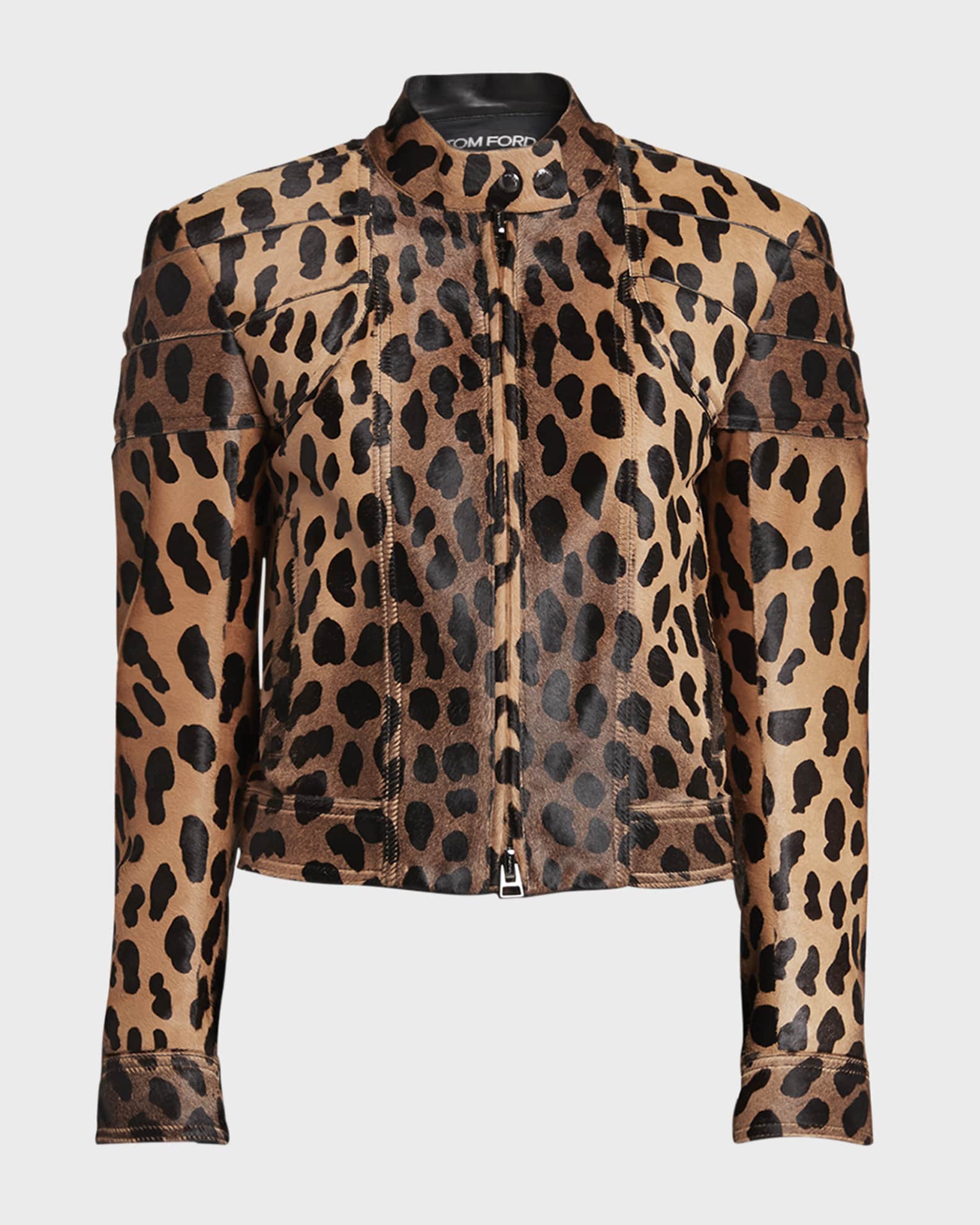 TOM FORD Cheetah-Print Cowhide Moto Jacket | Neiman Marcus