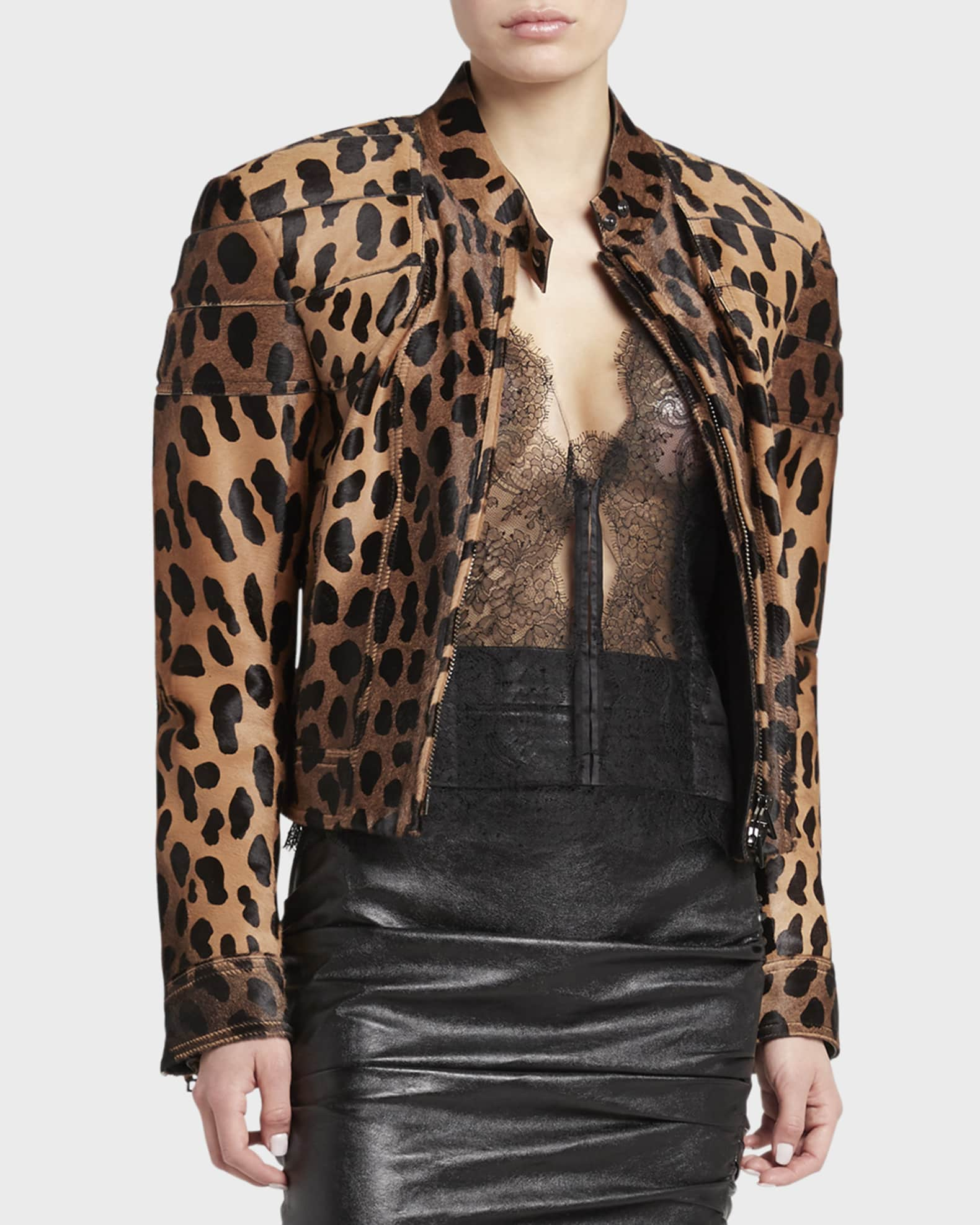 TOM FORD Cheetah-Print Cowhide Moto Jacket | Neiman Marcus