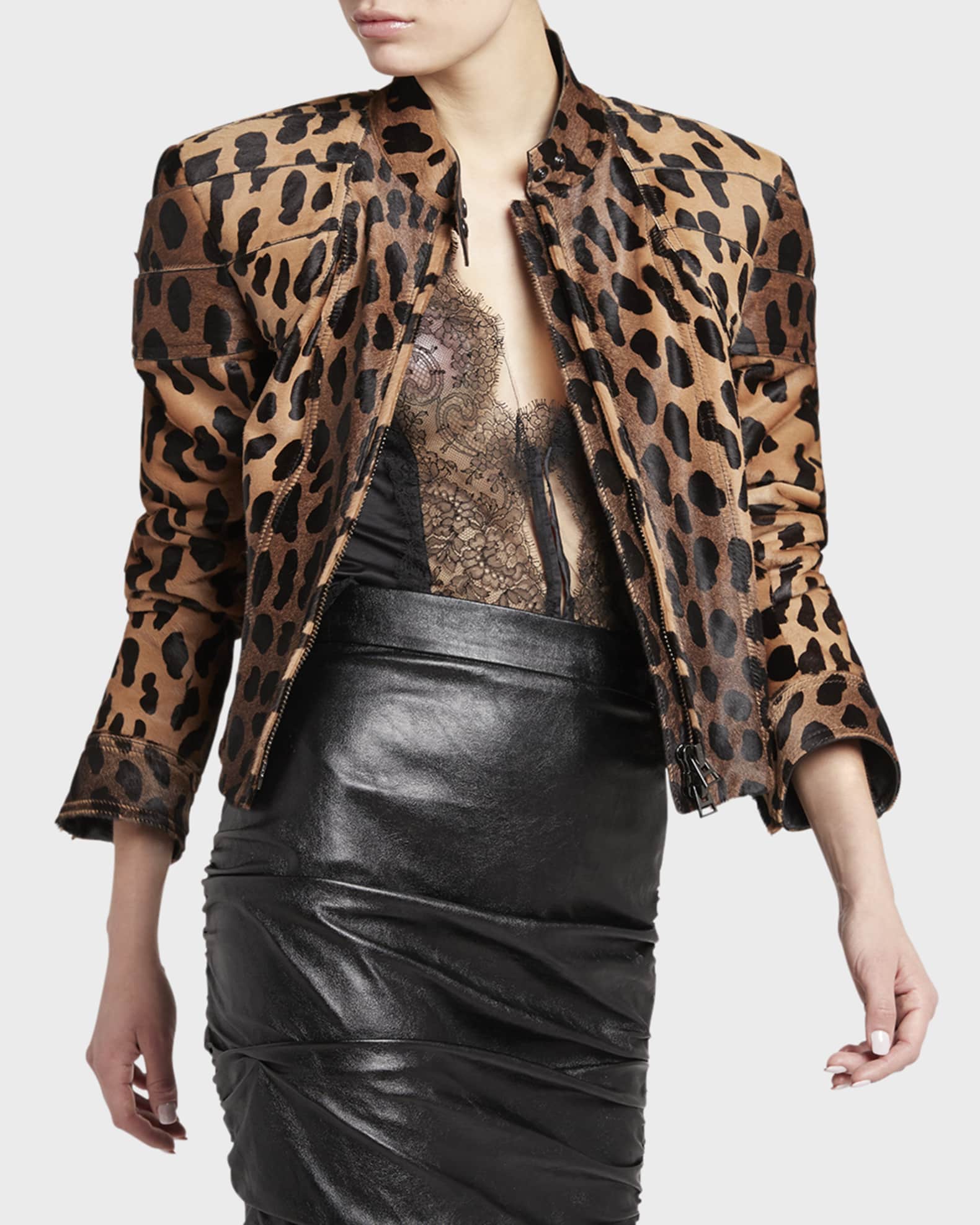TOM FORD Cheetah-Print Cowhide Moto Jacket | Neiman Marcus