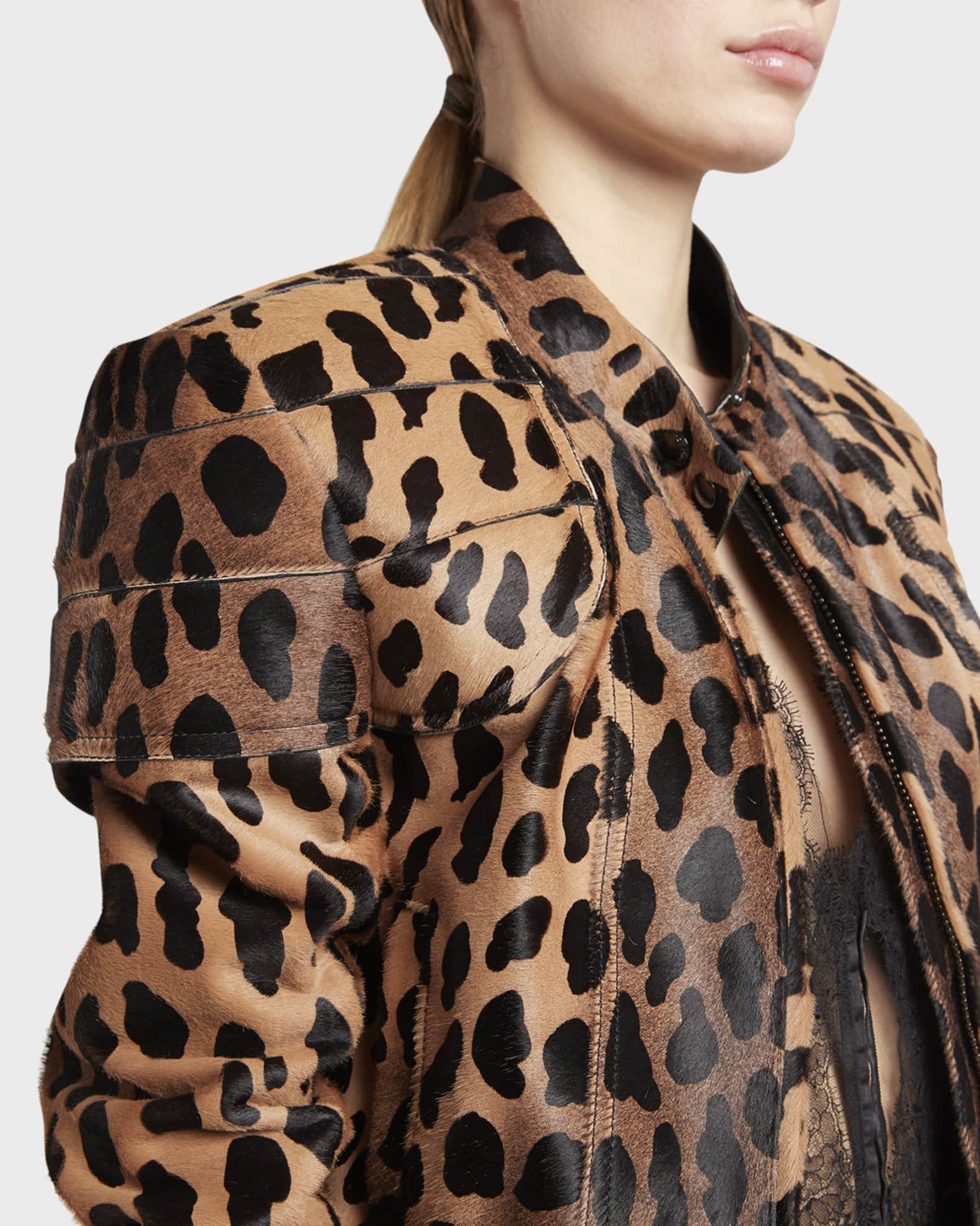 TOM FORD Cheetah-Print Cowhide Moto Jacket | Neiman Marcus