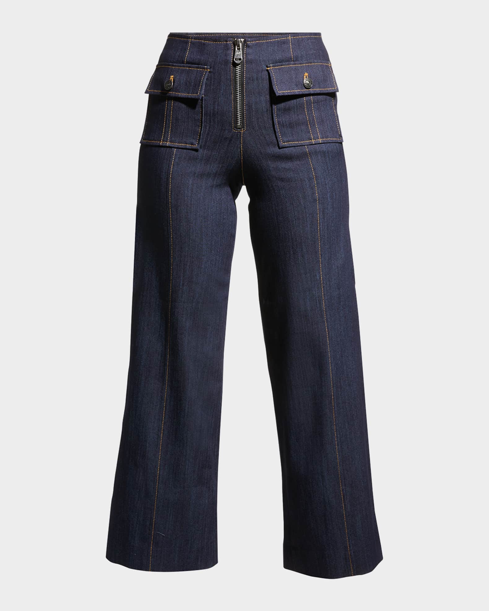 Azure Wide-Leg Stitched Pants 0