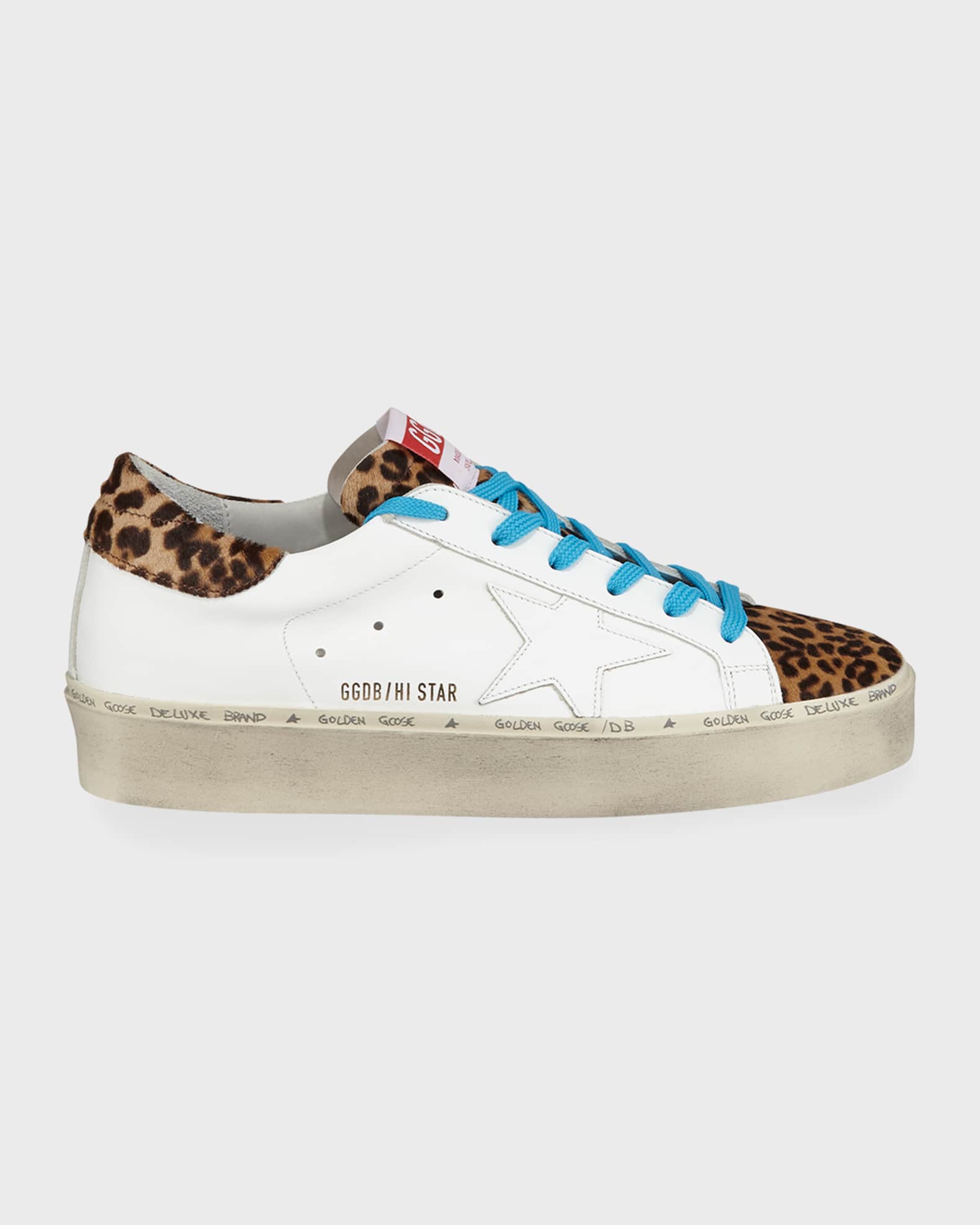 Golden Goose Hi Star Leather & Leopard Platform Sneakers | Neiman Marcus