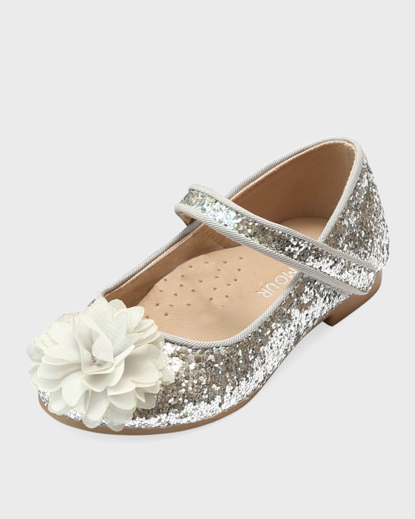 L'Amour Shoes Girl's Alice Sparkly Glitter Flower Flats, Baby/Toddler ...