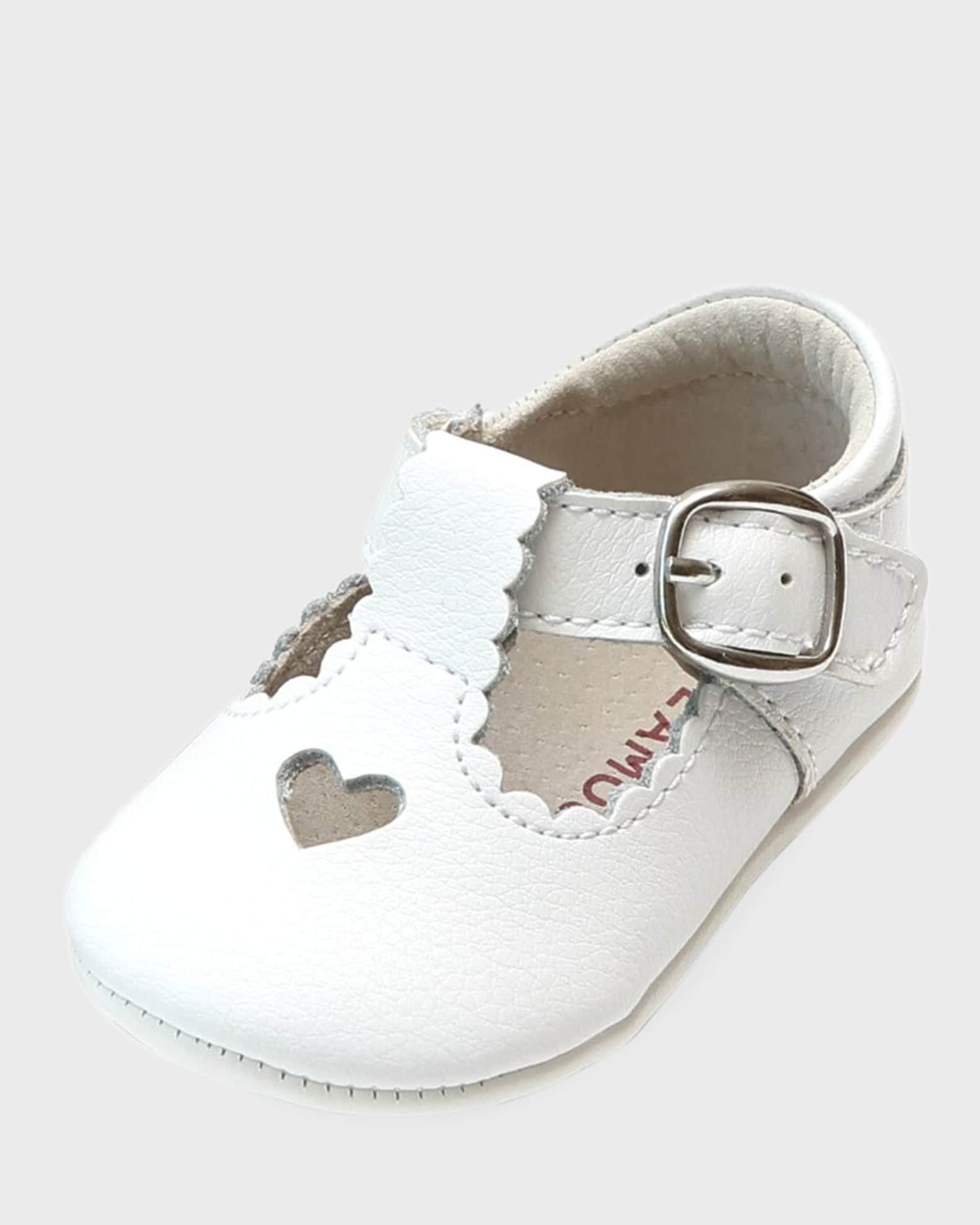 Girl's Rosale Heart Cutout Leather Mary Jane Crib Shoes, Baby 0