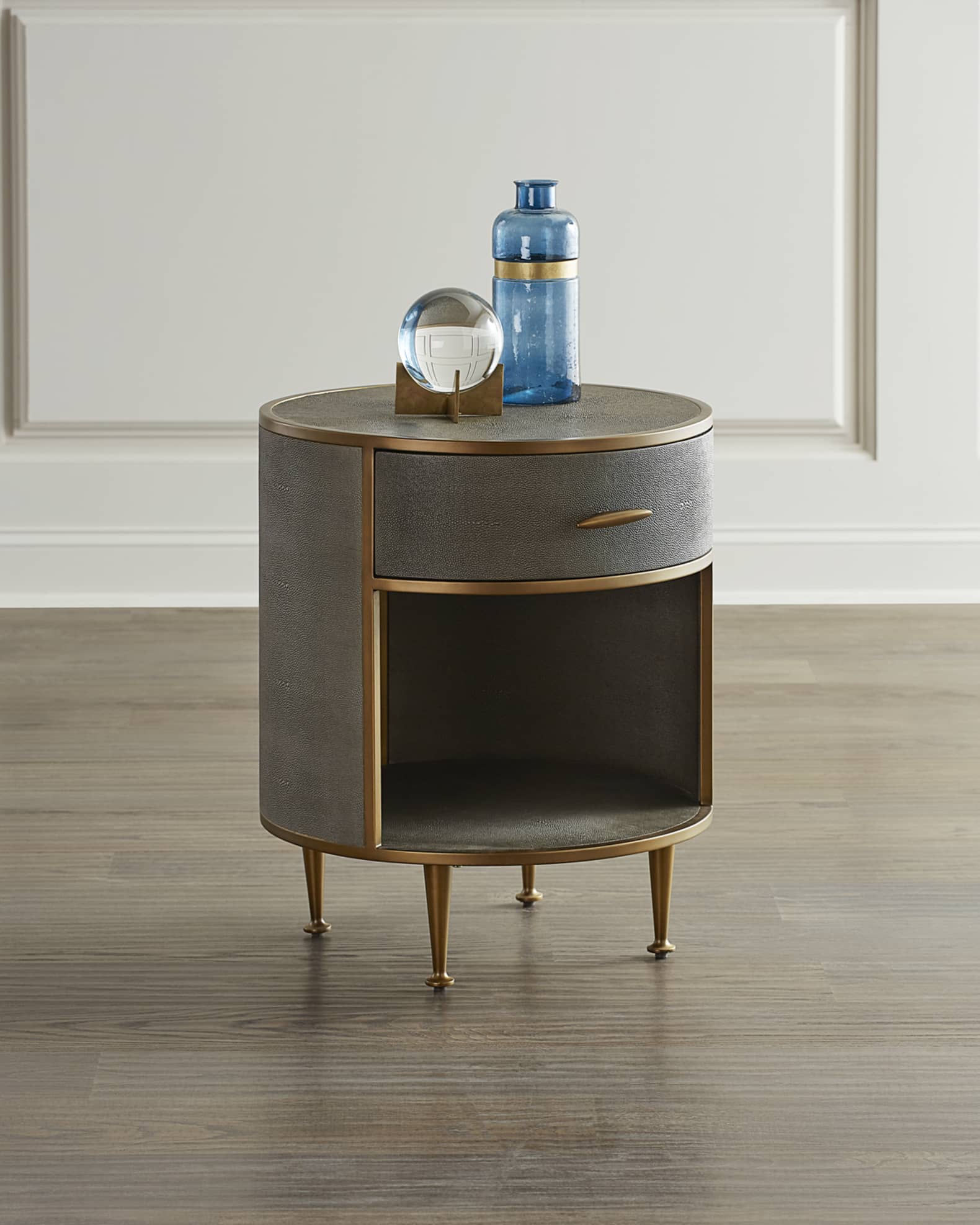 Faux Shagreen Round Nightstand 0