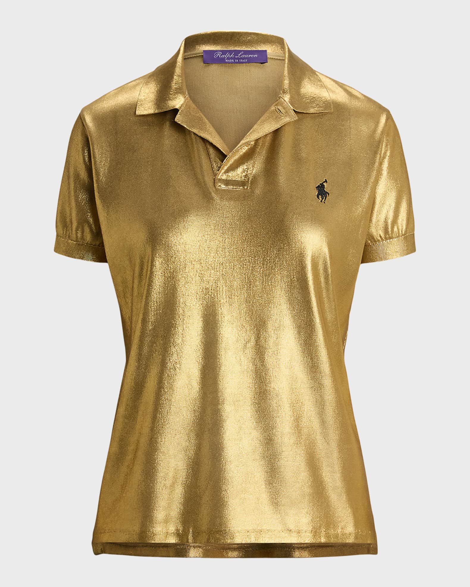 Ralph Lauren Collection Foiled Silk Jersey Polo Sweater