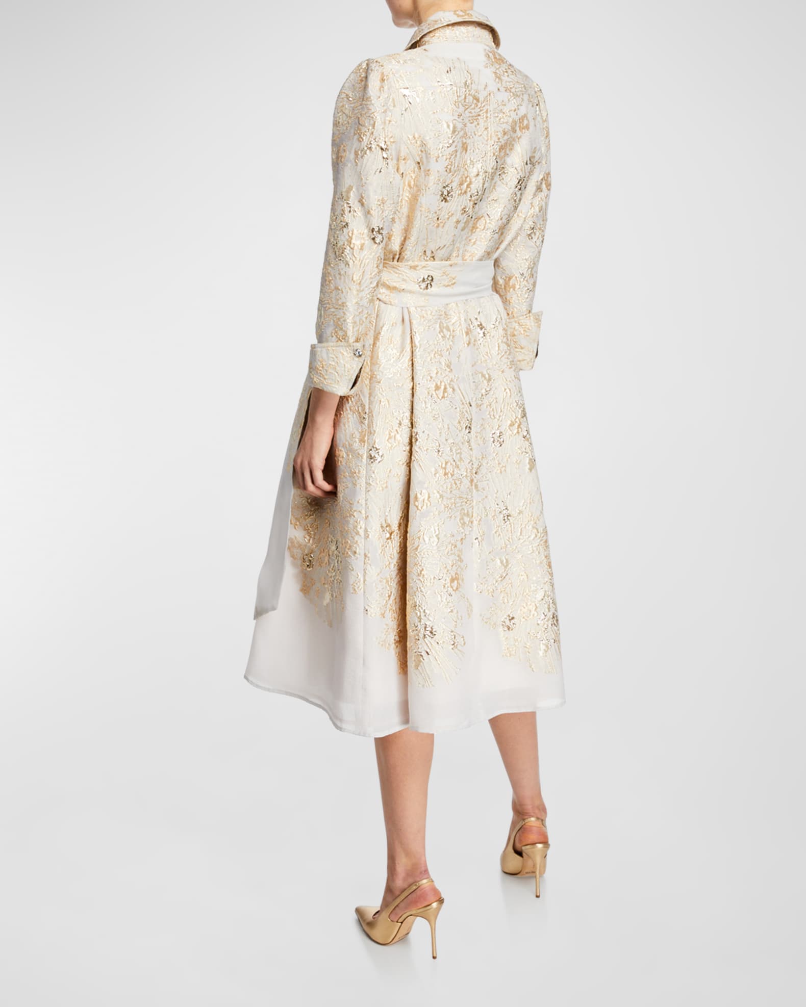 3/4-Sleeve Burnout Jacquard Shirtdress 1