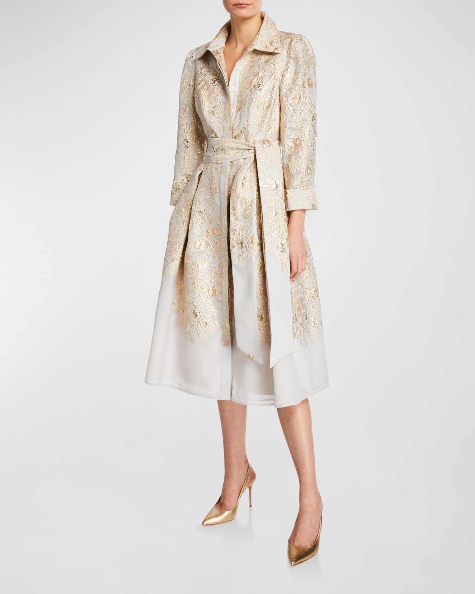 Rickie Freeman for Teri Jon 3 4 Sleeve Burnout Jacquard Shirtdress Neiman Marcus