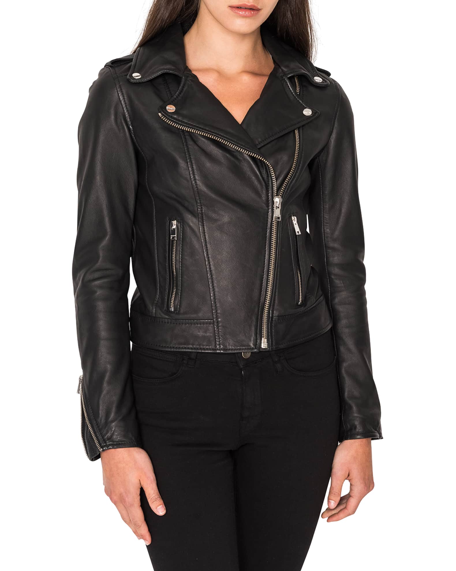 LaMarque Holy Leather Biker Jacket w/ Removable Hood | Neiman Marcus