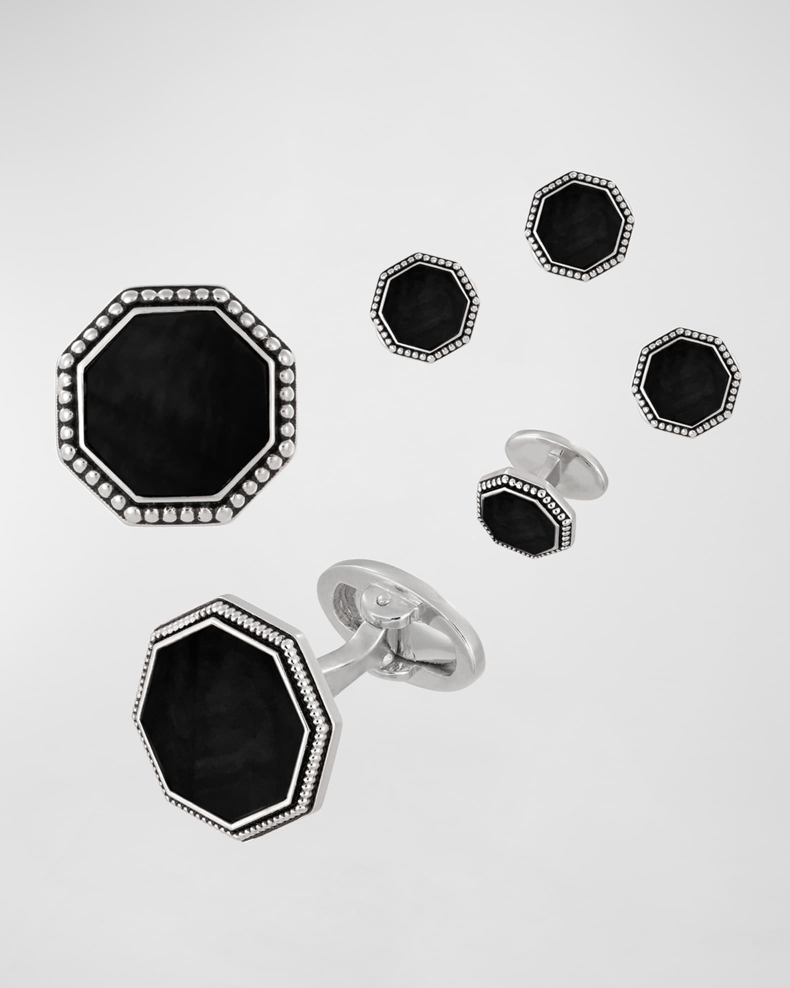 Beaded Octagonal Onyx Cufflinks Studs Set 0