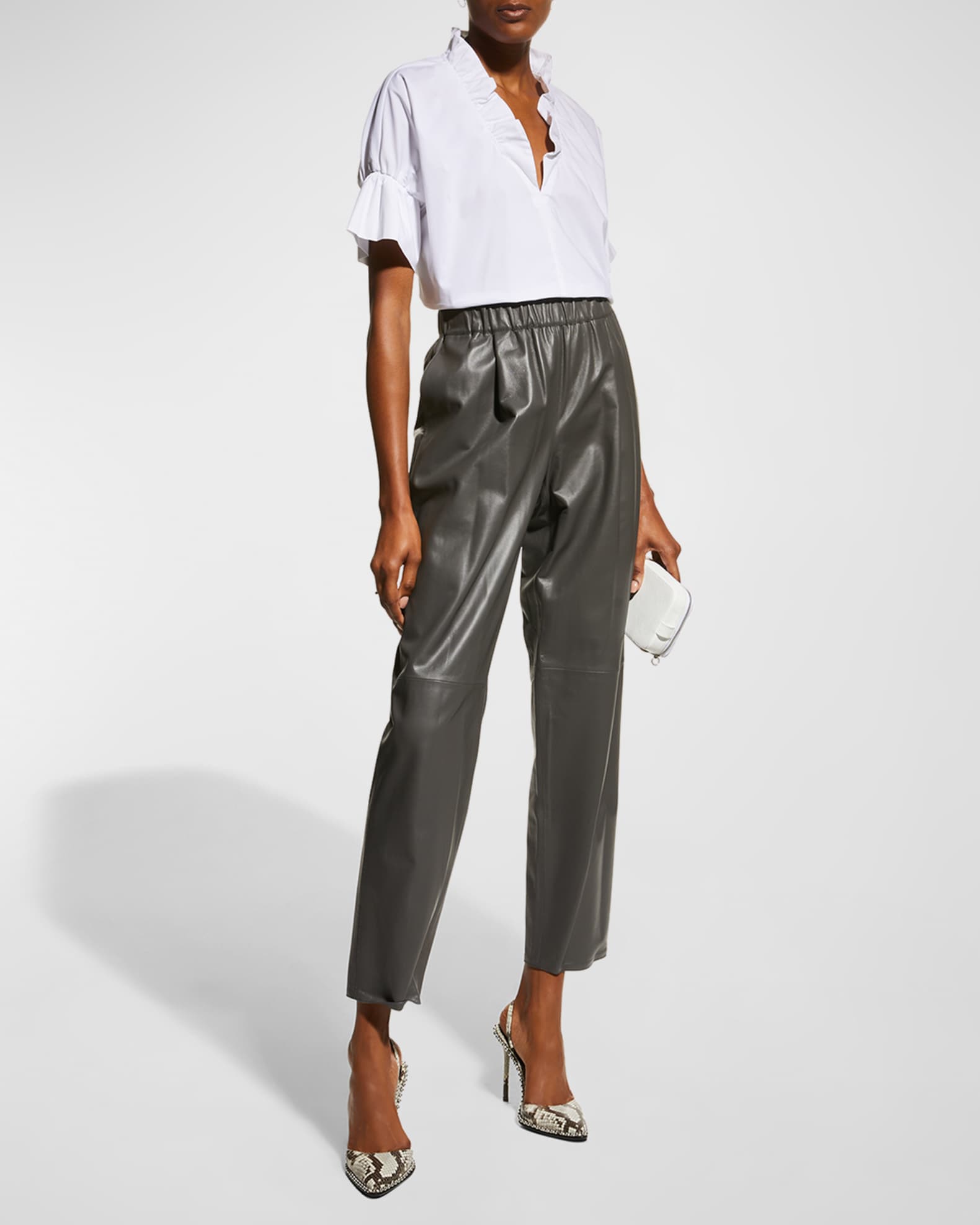 Crosby Flounce Neck & Sleeve Silky Poplin Shirt 1
