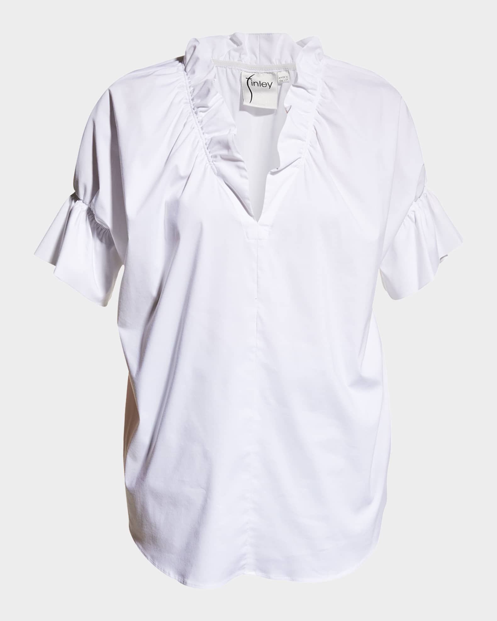 Crosby Flounce Neck & Sleeve Silky Poplin Shirt 0