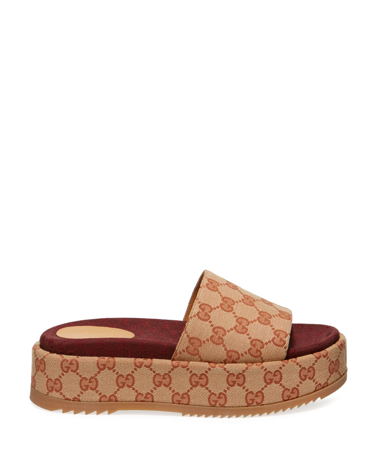 Gucci Angelina Logo Canvas Flatform Slides | Neiman Marcus