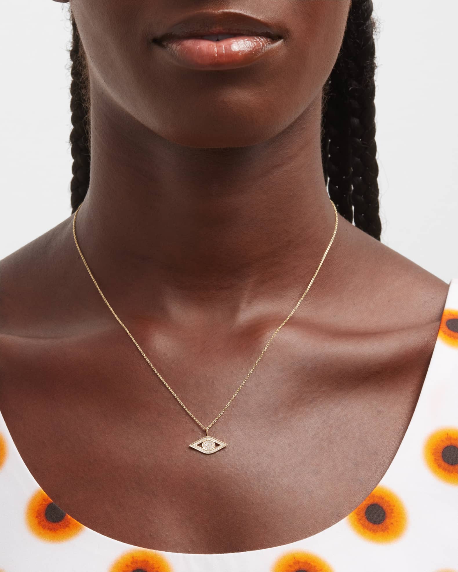 14k Yellow Gold Small Diamond Evil Eye Necklace 1