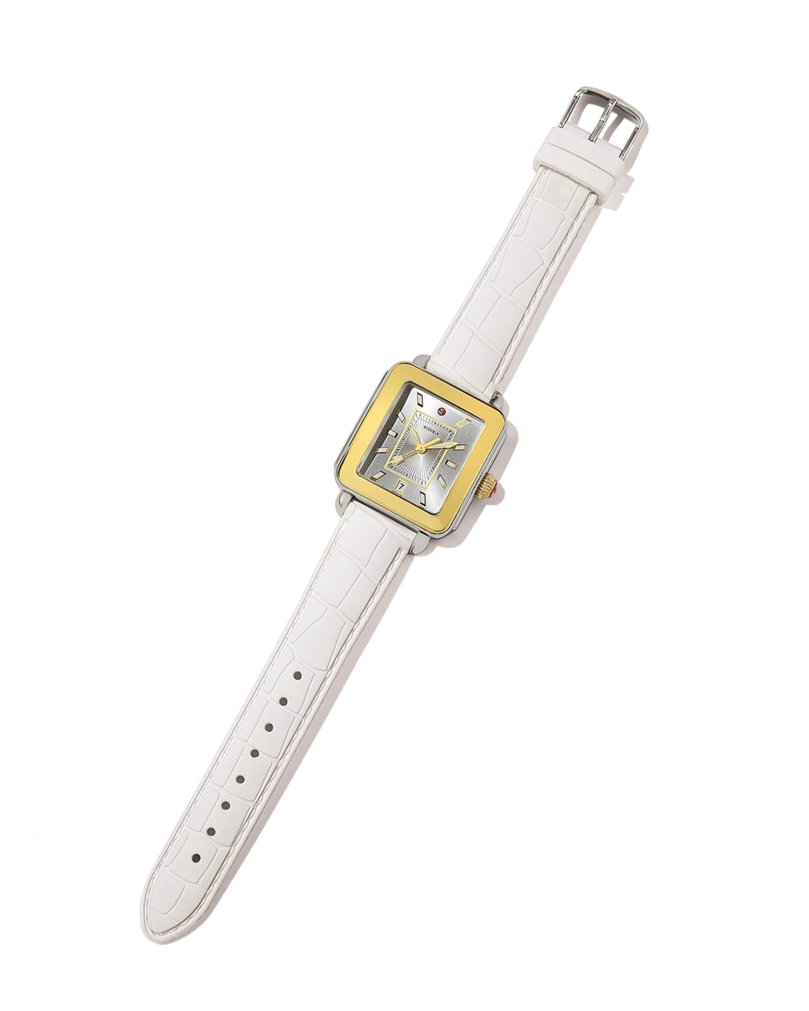 MICHELE Deco Sport Two-Tone Watch w/ Silicone Strap, White | Neiman Marcus