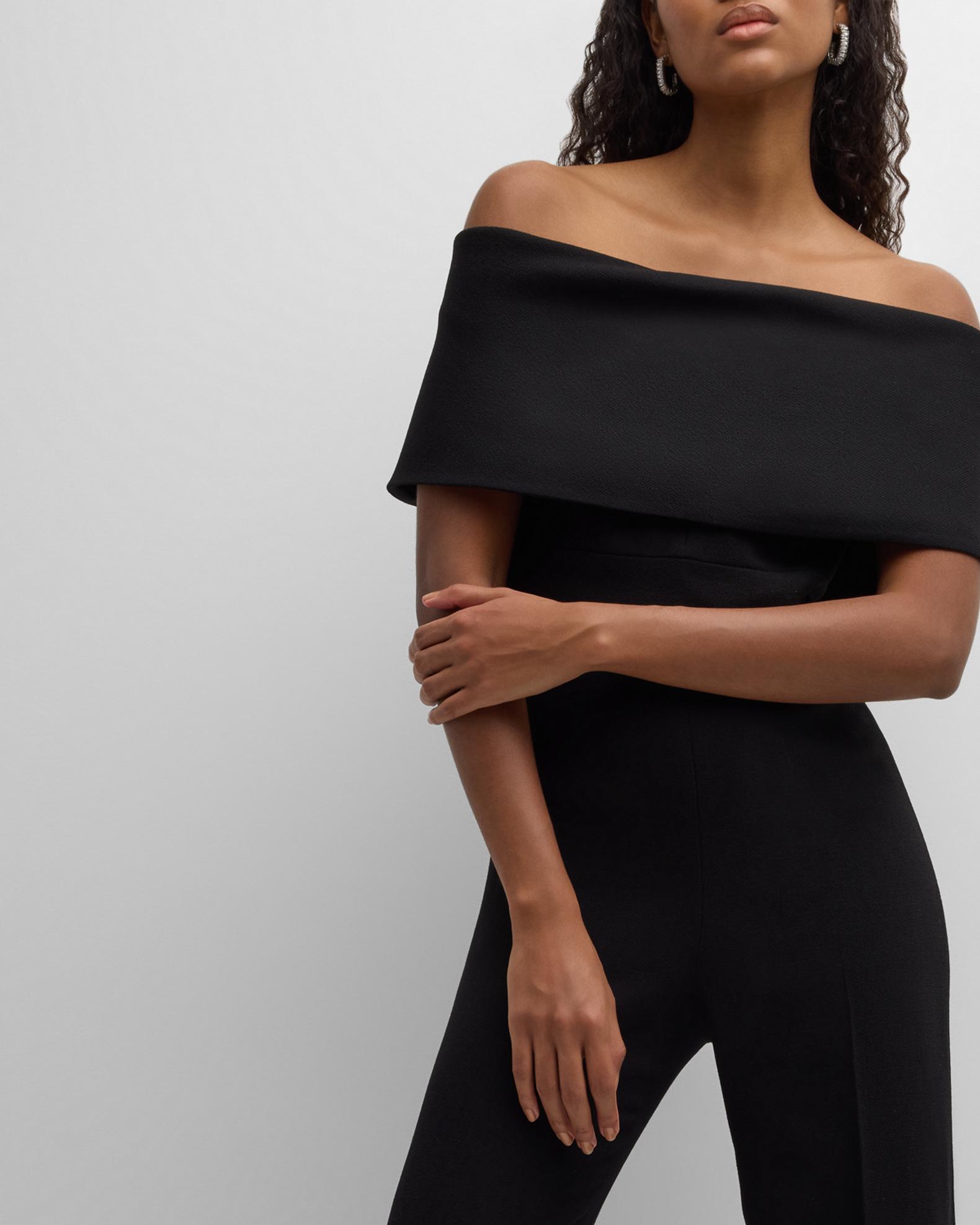Lela Rose Off-the-Shoulder Crepe Jumpsuit | Neiman Marcus