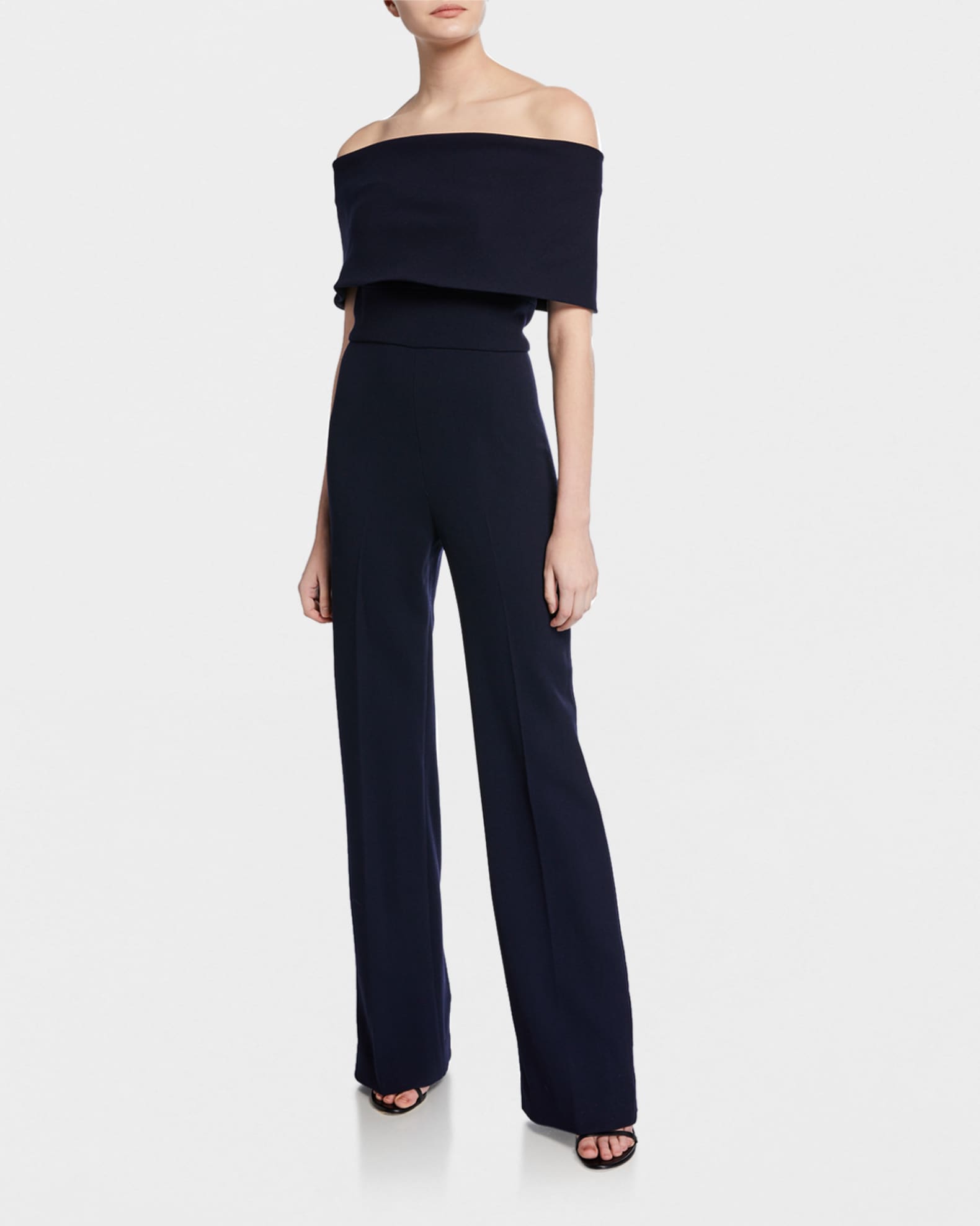 Lela Rose Off-the-Shoulder Crepe Jumpsuit | Neiman Marcus