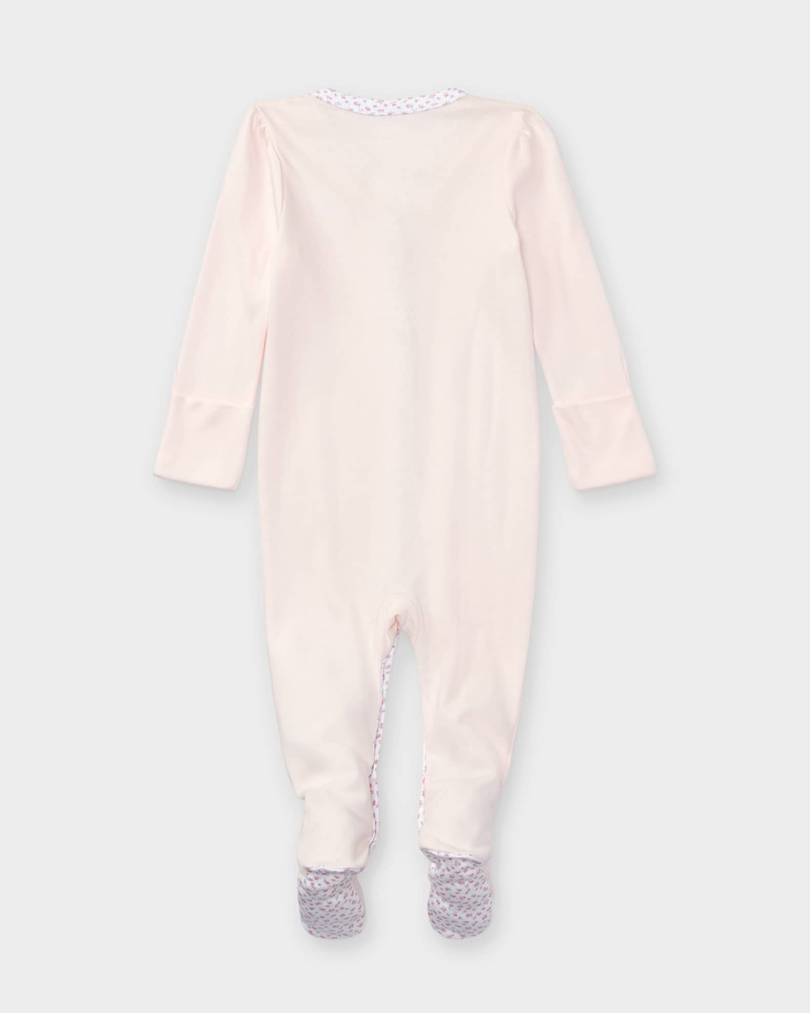 Cotton Footie Pajamas With Floral Trim, Size Newborn-9M 1