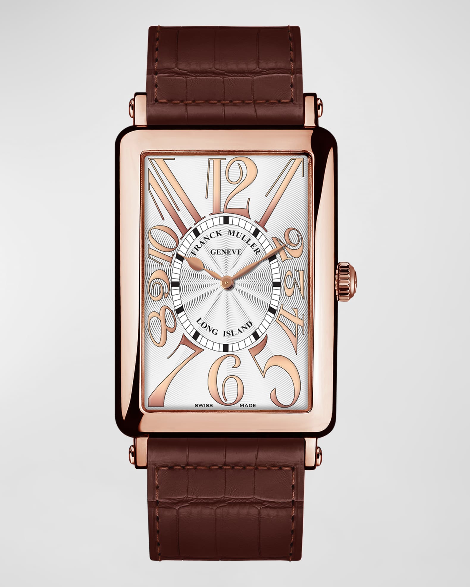 Franck Muller Men s Long Island 18K Rose Gold White Dial Watch with Alligator Strap Neiman Marcus