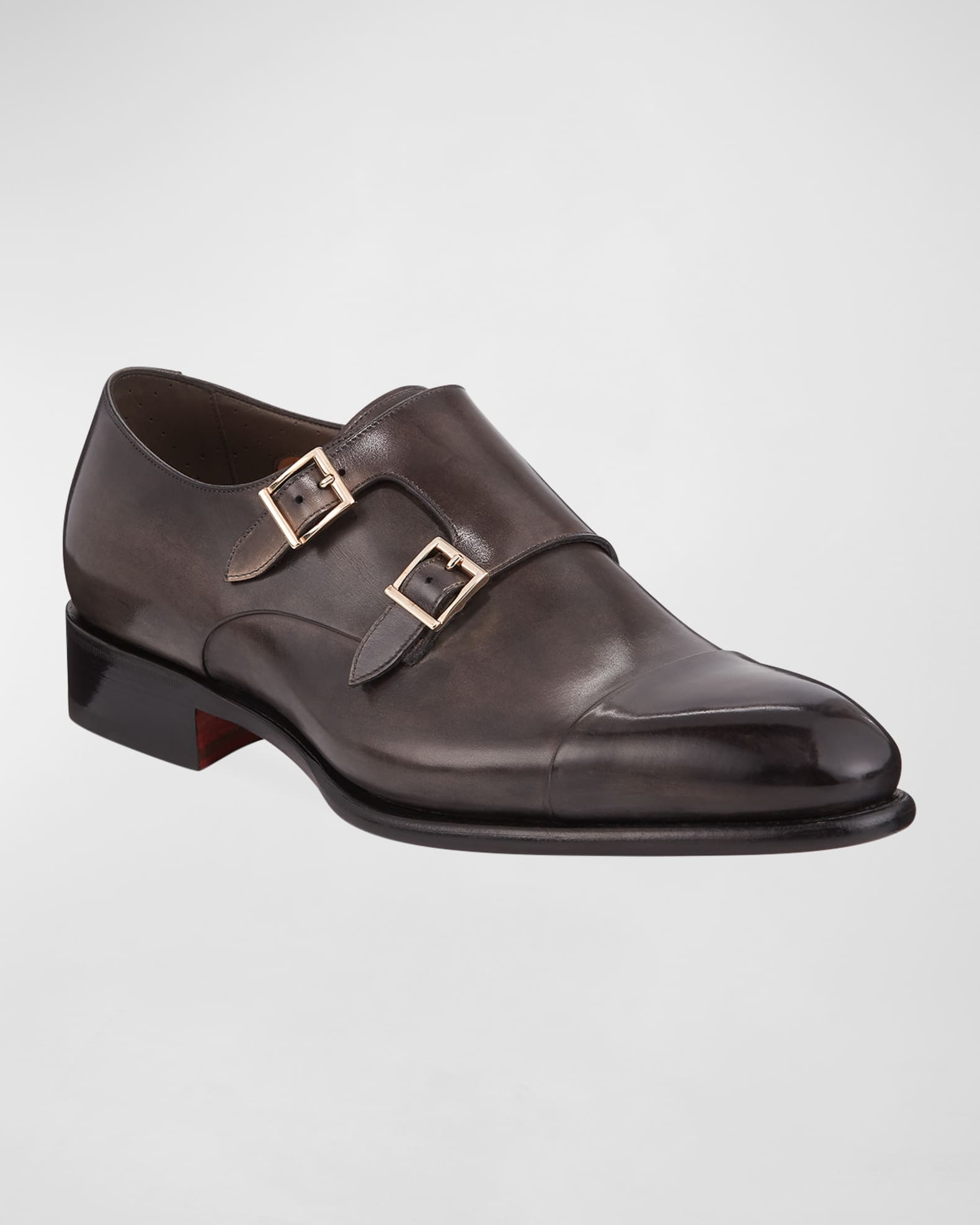 Santoni double-buckle leather monk shoes - Red