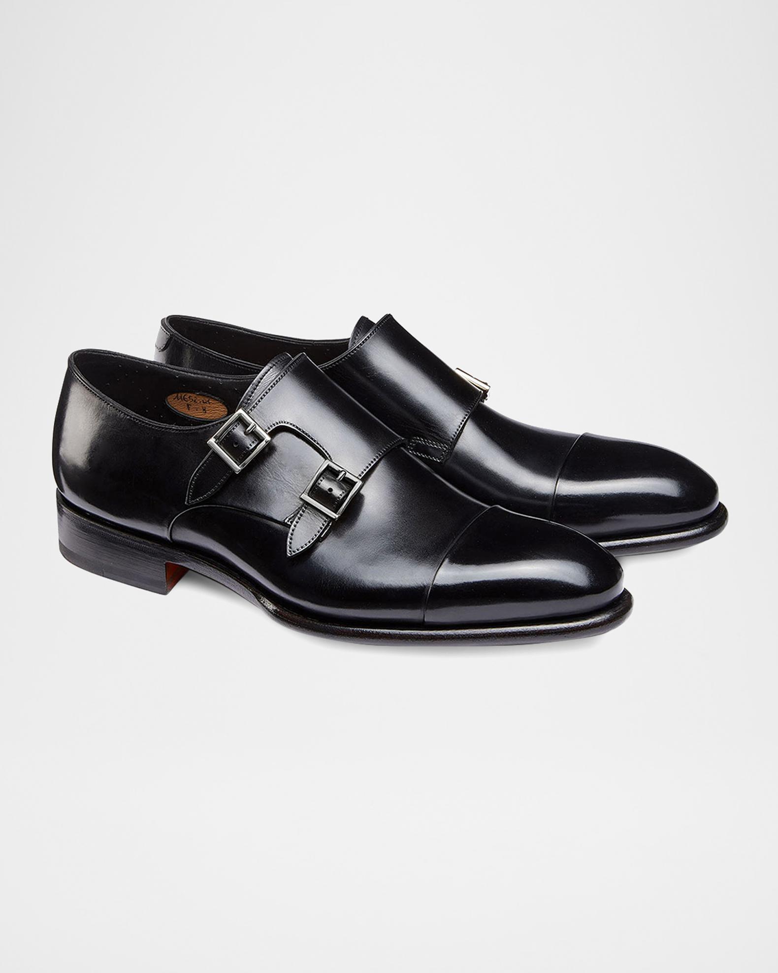 Santoni Italian Leather Double Monk Strap Dress Shoes Men’s 10.5 D Santoni Double Monk Strap Brown Leather Slip On Dress Shoes  main image 2